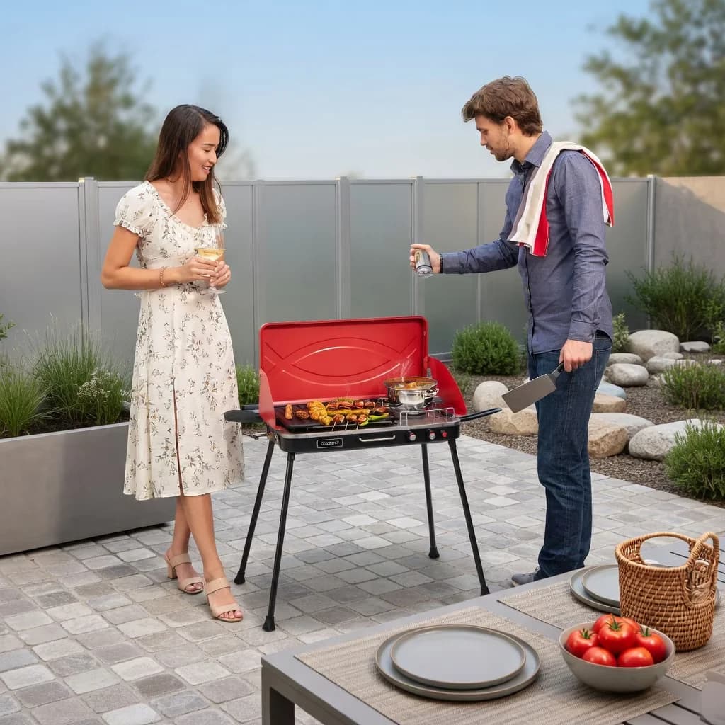 Quality Gas Grill with Portable, Outdoor Barbecues - Red Metal, Stainless Steel, Aluminum Model A76873