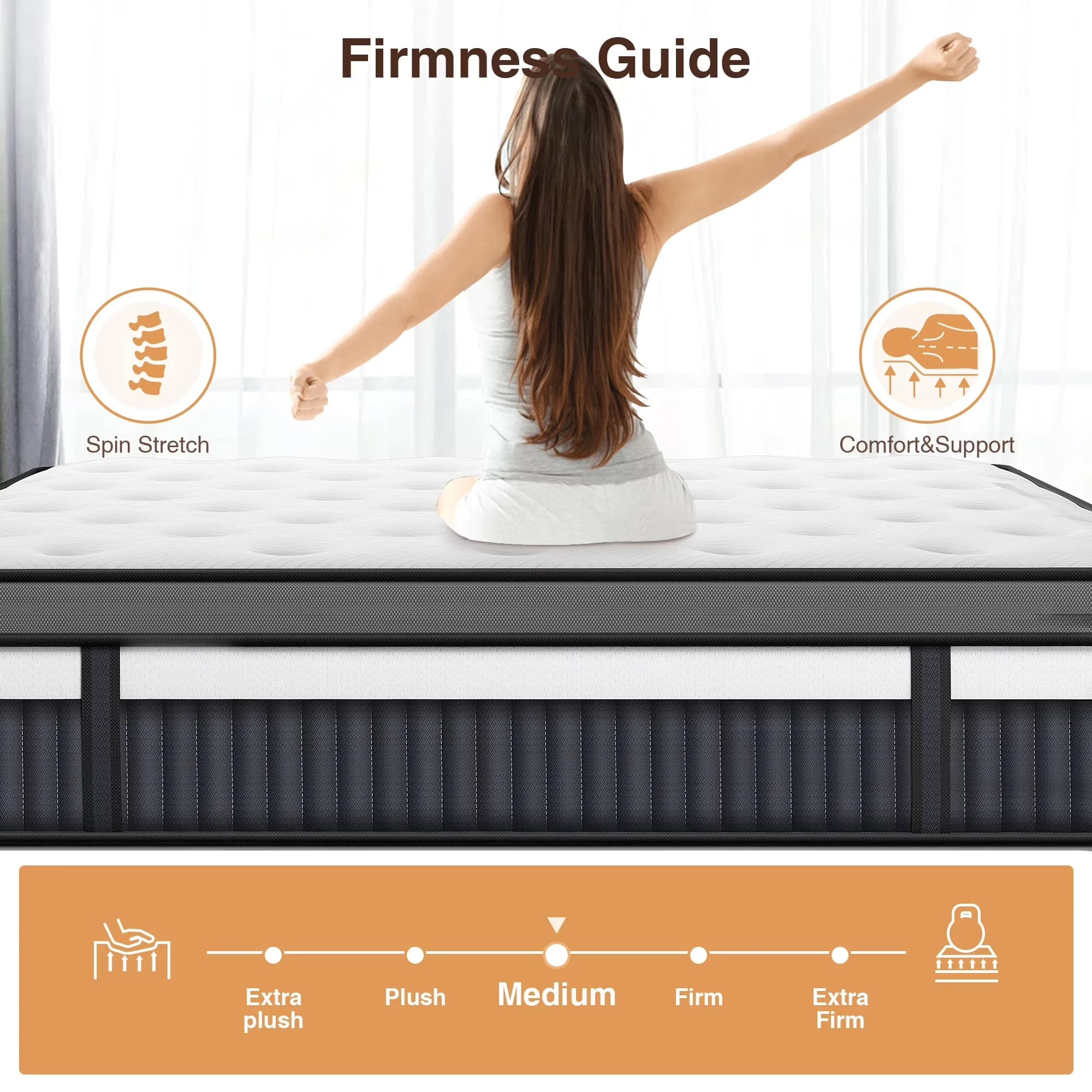 Sleek Mattresses Accessory with Cooling Technology, Mattress-In-A-Box - White Gel Memory Foam,Pocket Springs Model 3D18BA