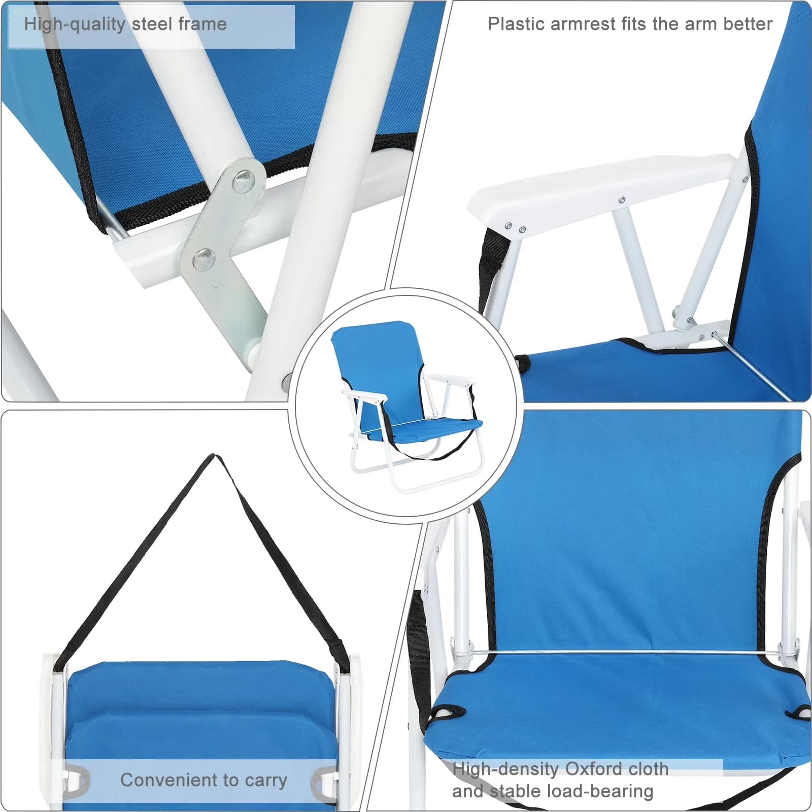 Versatile Beach Chair with Collapsible, Folding, Oxford Cloth Iron Outdoor - Blue Model 6045F0