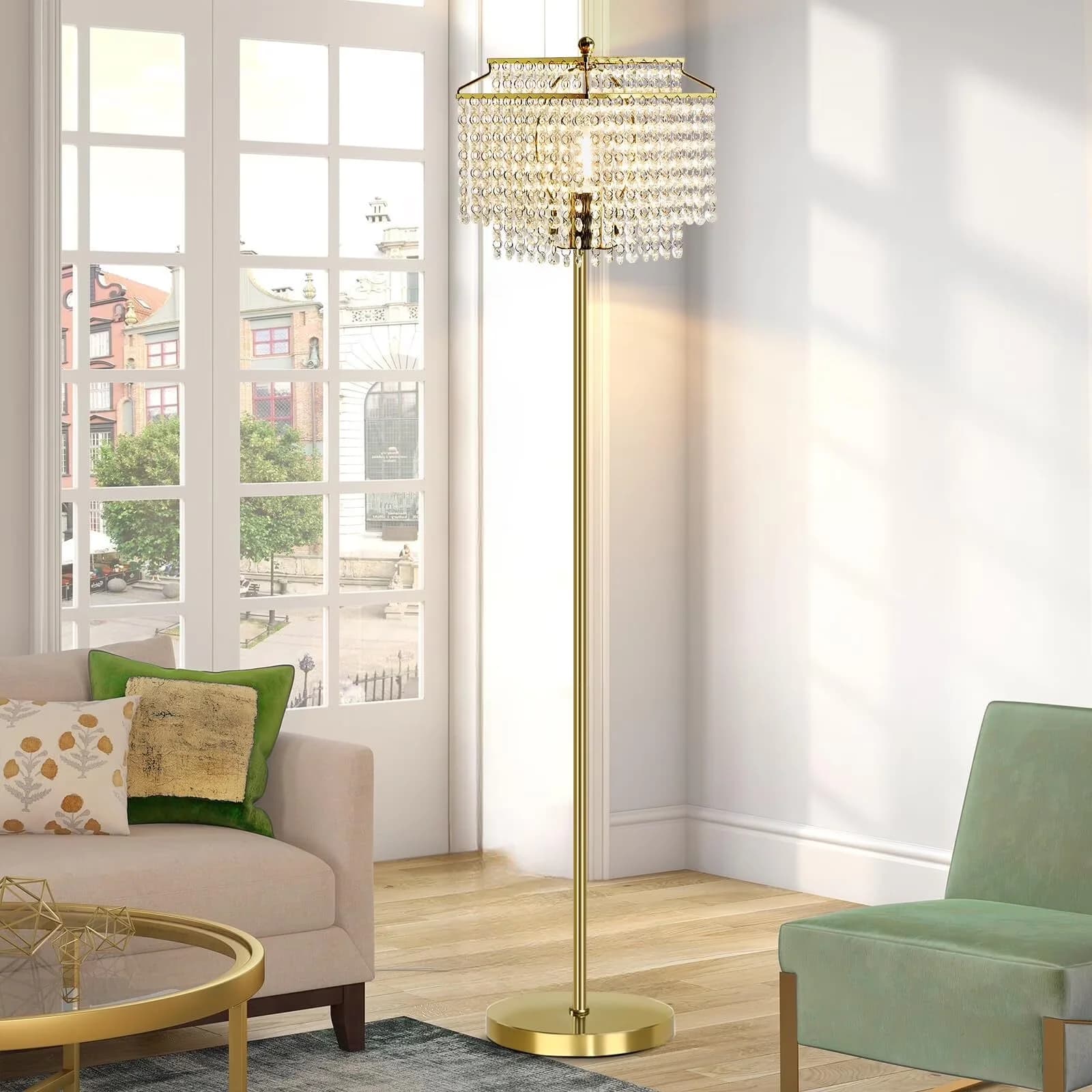 Compact Floor Lamp with LED, 8W - Metal, Crystal Gold for Living Room, Bedroom Model 8C0248