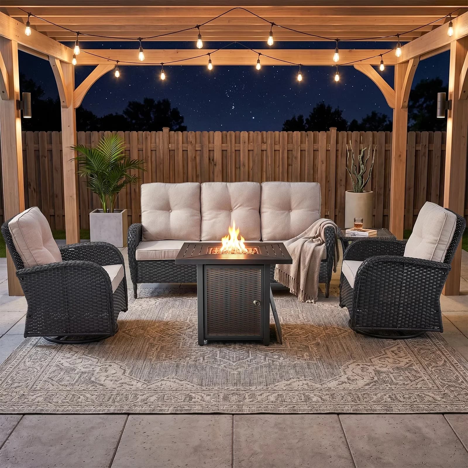 Patio Conversation Set Sleek with Weatherproof, 30" Propane Fire Pit Table - Wicker Black Model 1778D9
