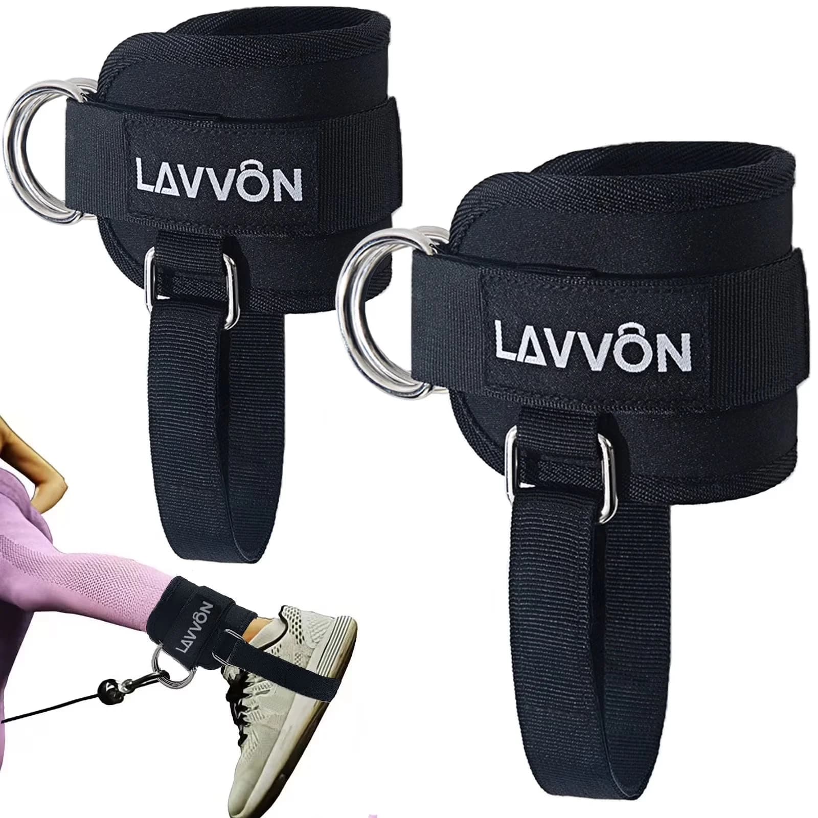 Home Gym Accessory Stylish with FOR A CONFIDENT AND SAFE WORKOUT, Ankle Straps - Black Neoprene Model 744C6D