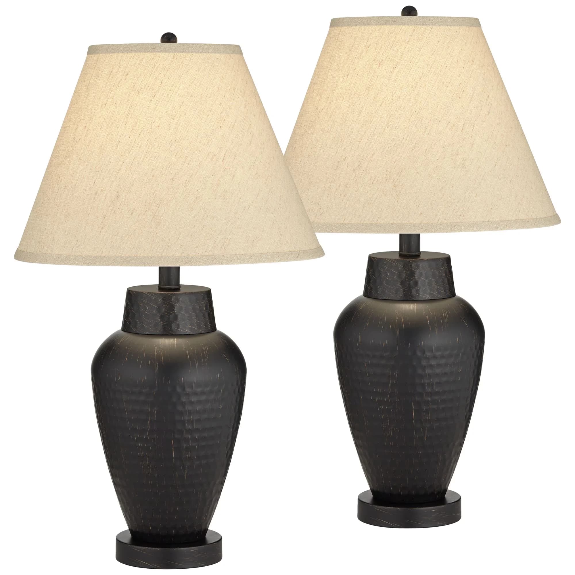 Sleek Lamp Set with Incandescent - Brown Metal for Living Room, Bedroom Model 7E940A