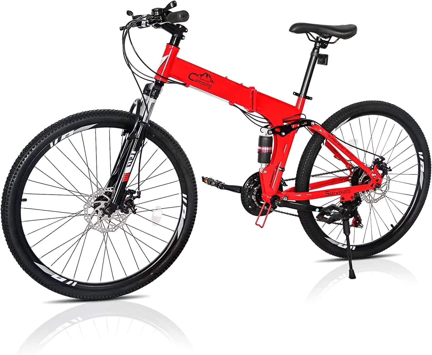 Innovative Mountain Bike with Foldable, Adjustable Seat, 26" Folding - Red Model B5B16A