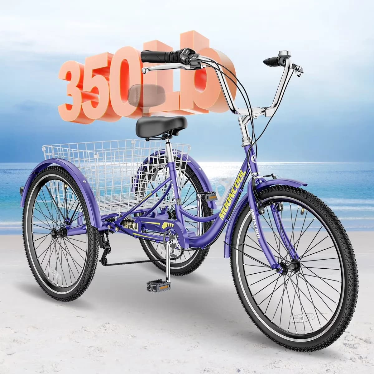 Durable Electric Bike with Cruise, Adult Tricycles, Basket - Purple 24 inch Model 29DDAF
