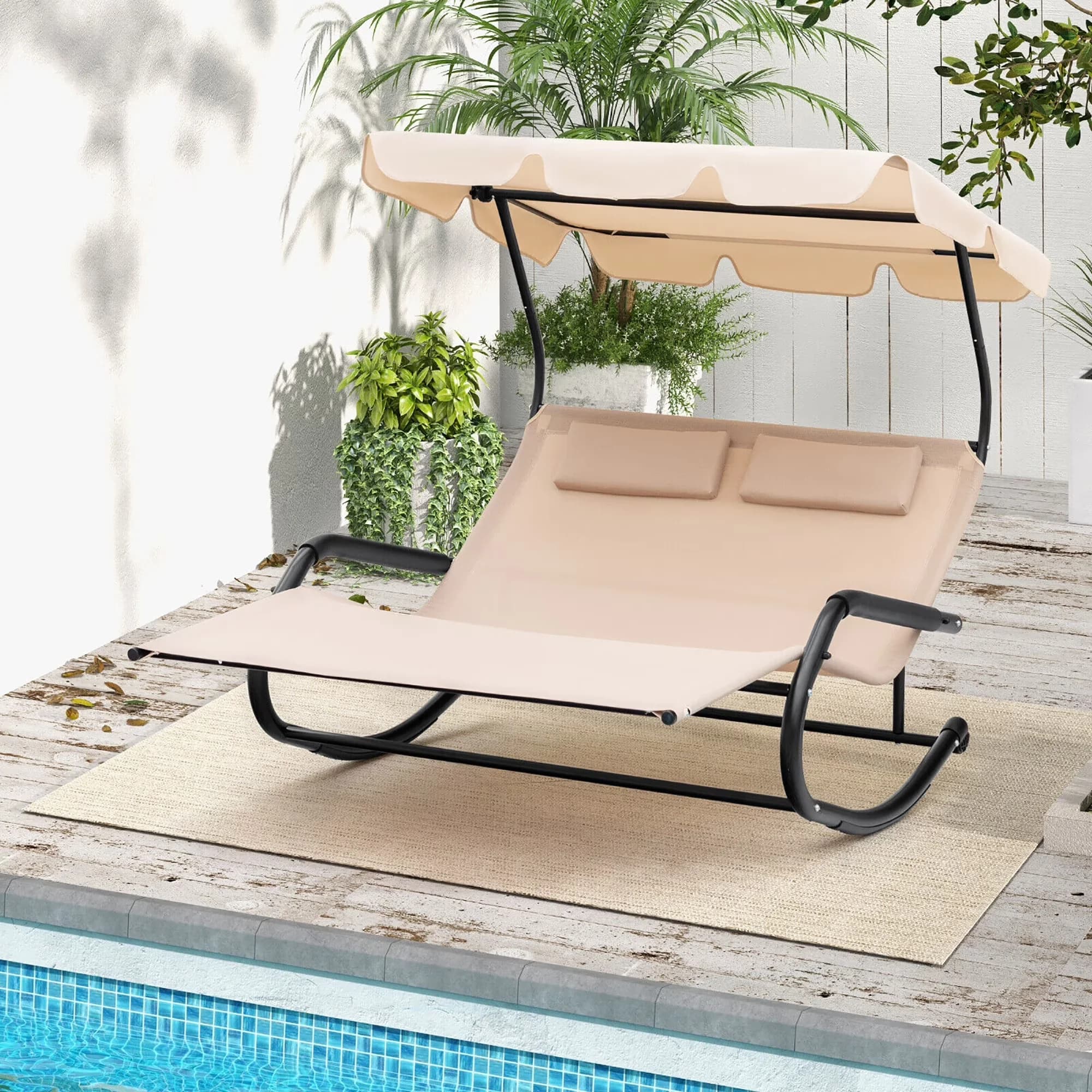 Patio Chair Innovative with Rocking, 2 rear wheels for easy movement - Beige Model CFA394