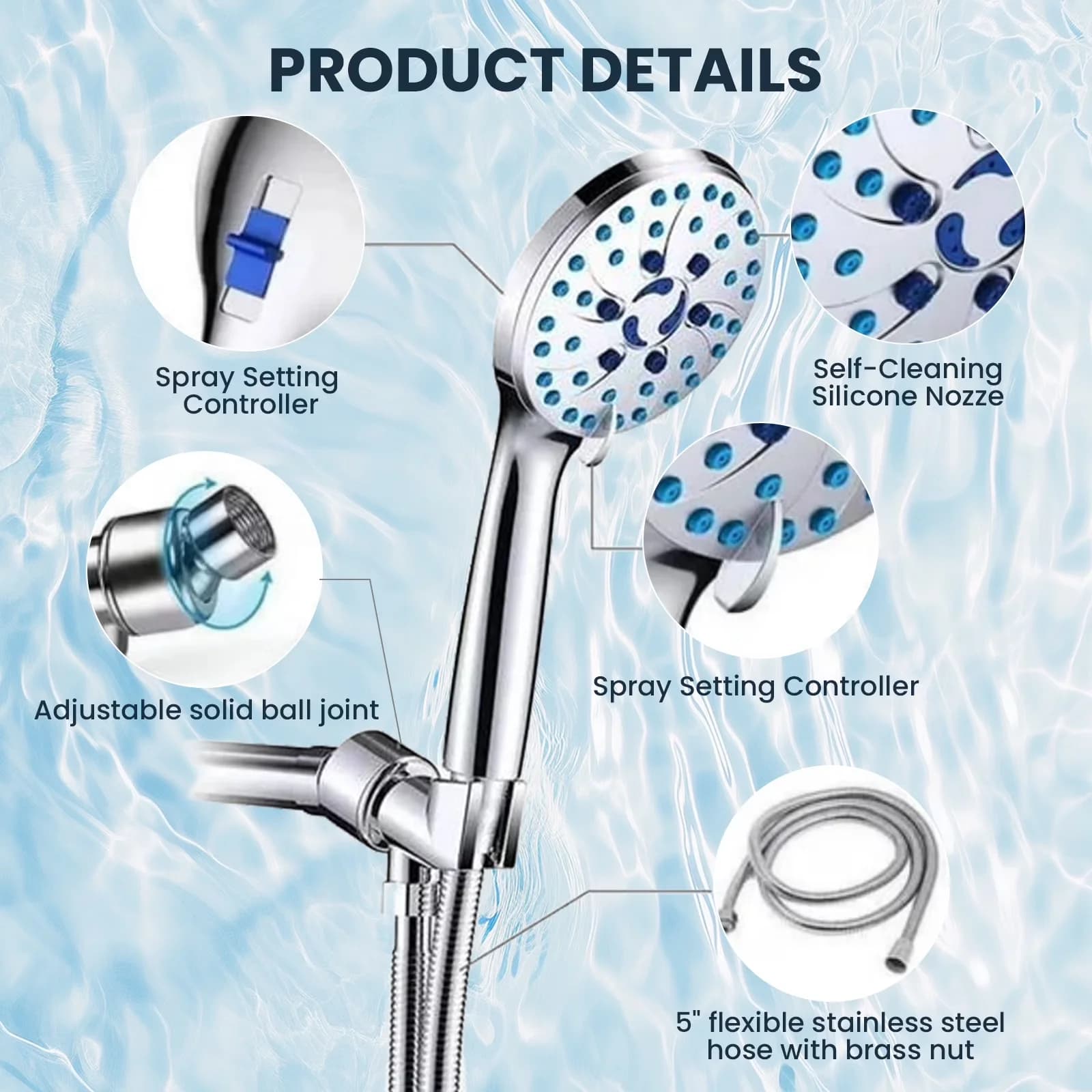 Shower Head Durable with 180 Degree Swivel, Adjustable, 4'' - Stainless Steel 10 Model 027EFA