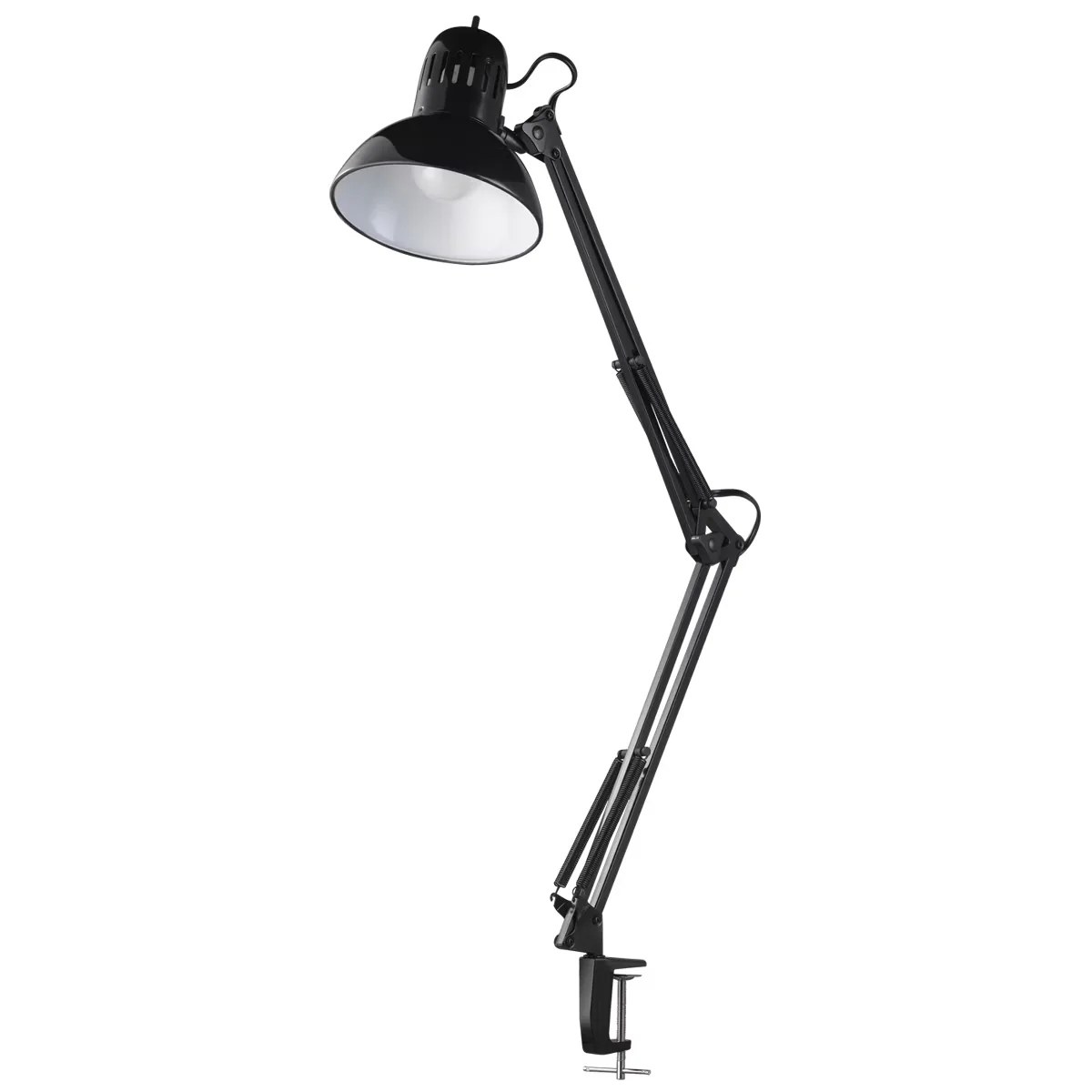 Sleek Desk Lamp with LED, Adjustable Head, 32" Multi-Joint Metal Clamp Black - Black Metal Model 9F53BA
