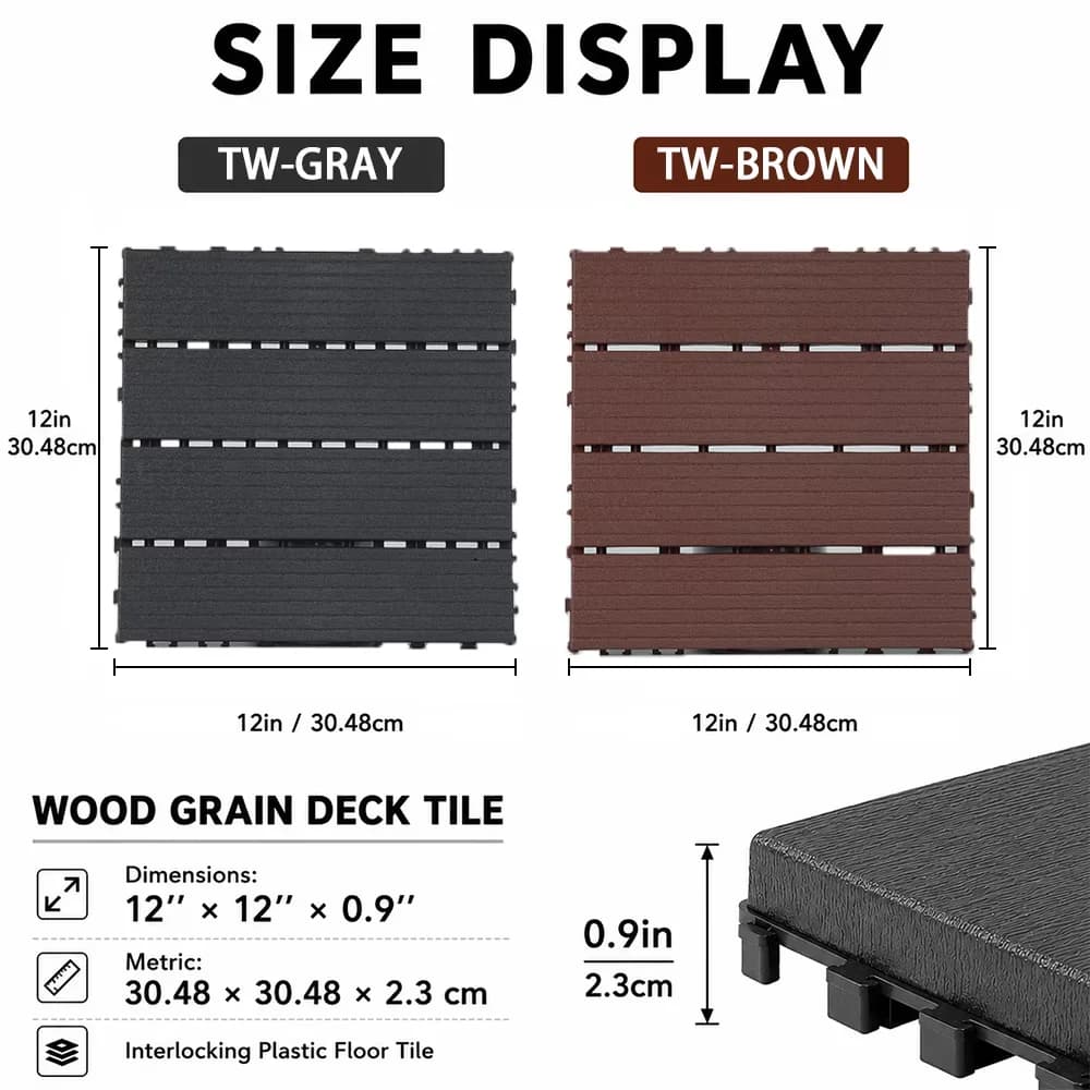 Premium Building Material with Interlocking, Snap Together Patio Tiles, Covers 44 sq ft - Gray Pp Model B38E58