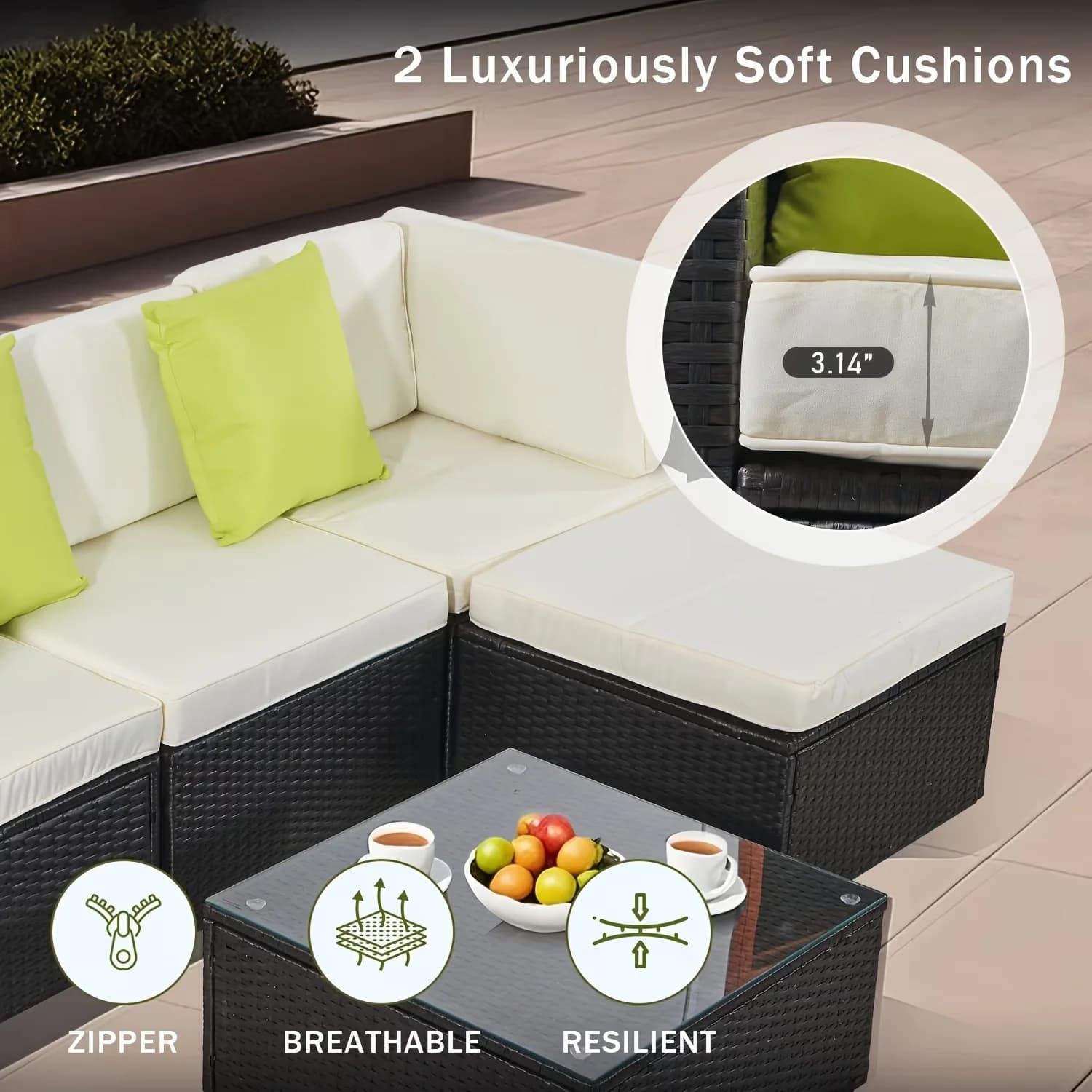 Professional Patio Conversation Set with Collapsible, Weatherproof, Beige - Rattan Beige Model 6CC9F5