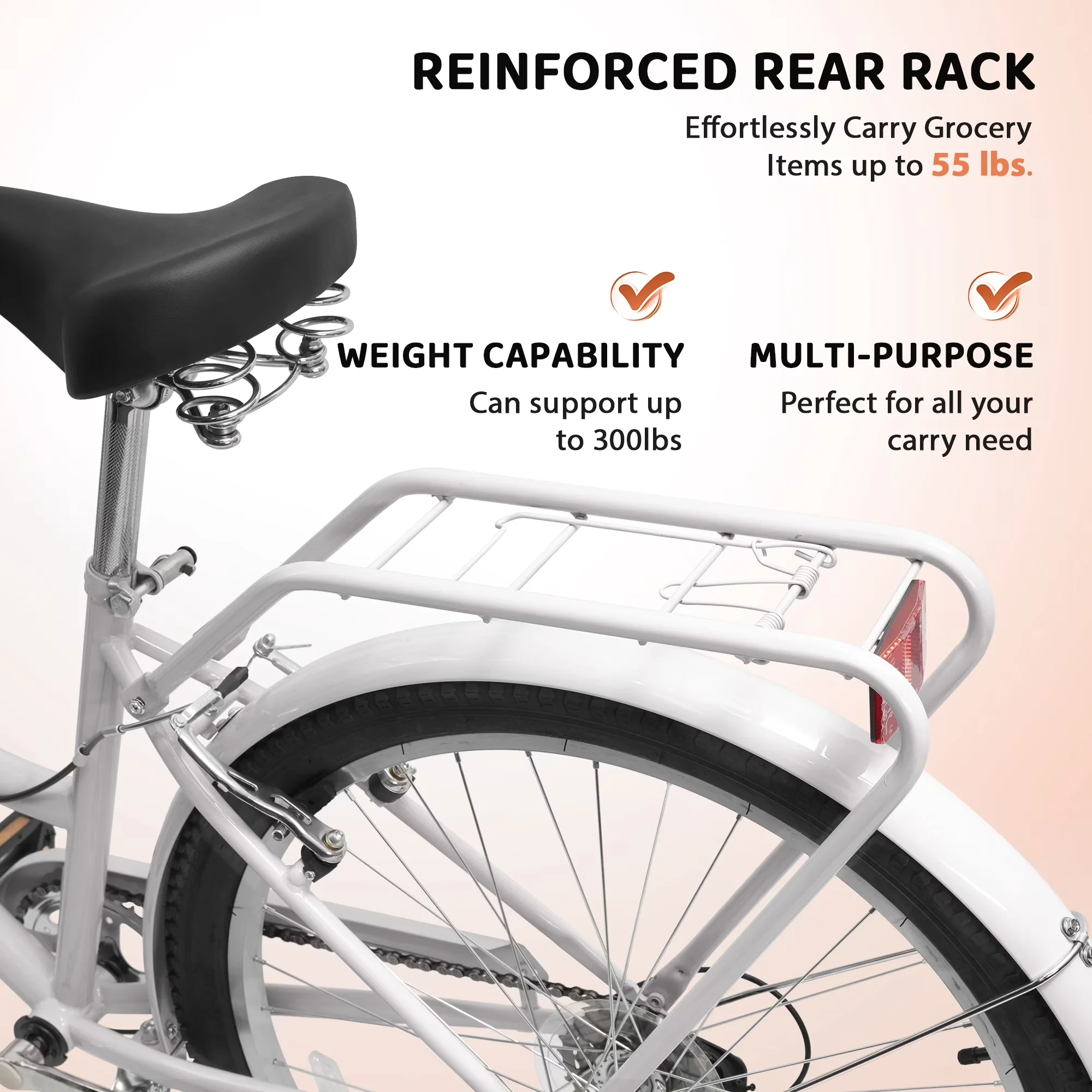 Professional Cruiser Bike with Adjustable Seat, Bike Type: Beach Cruiser Bike, Frame Material: Steel - White Model 876338