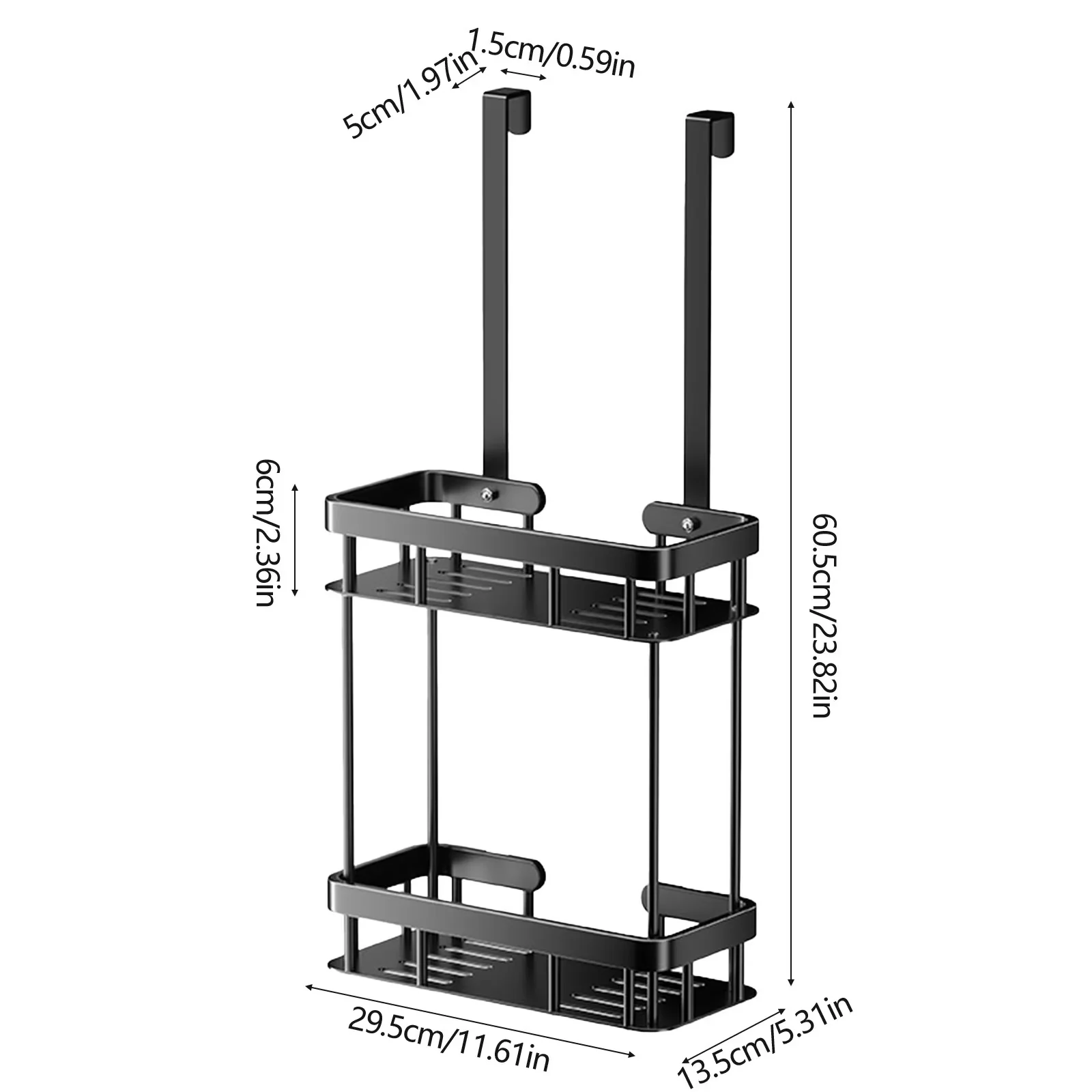 Bathroom Renovation Premium with 2 Tier Hanging Shower Caddy, Sturdy & Durable Shower Shelf, Soap Tray & Hooks - Black Stainless Steel Model 3718C0
