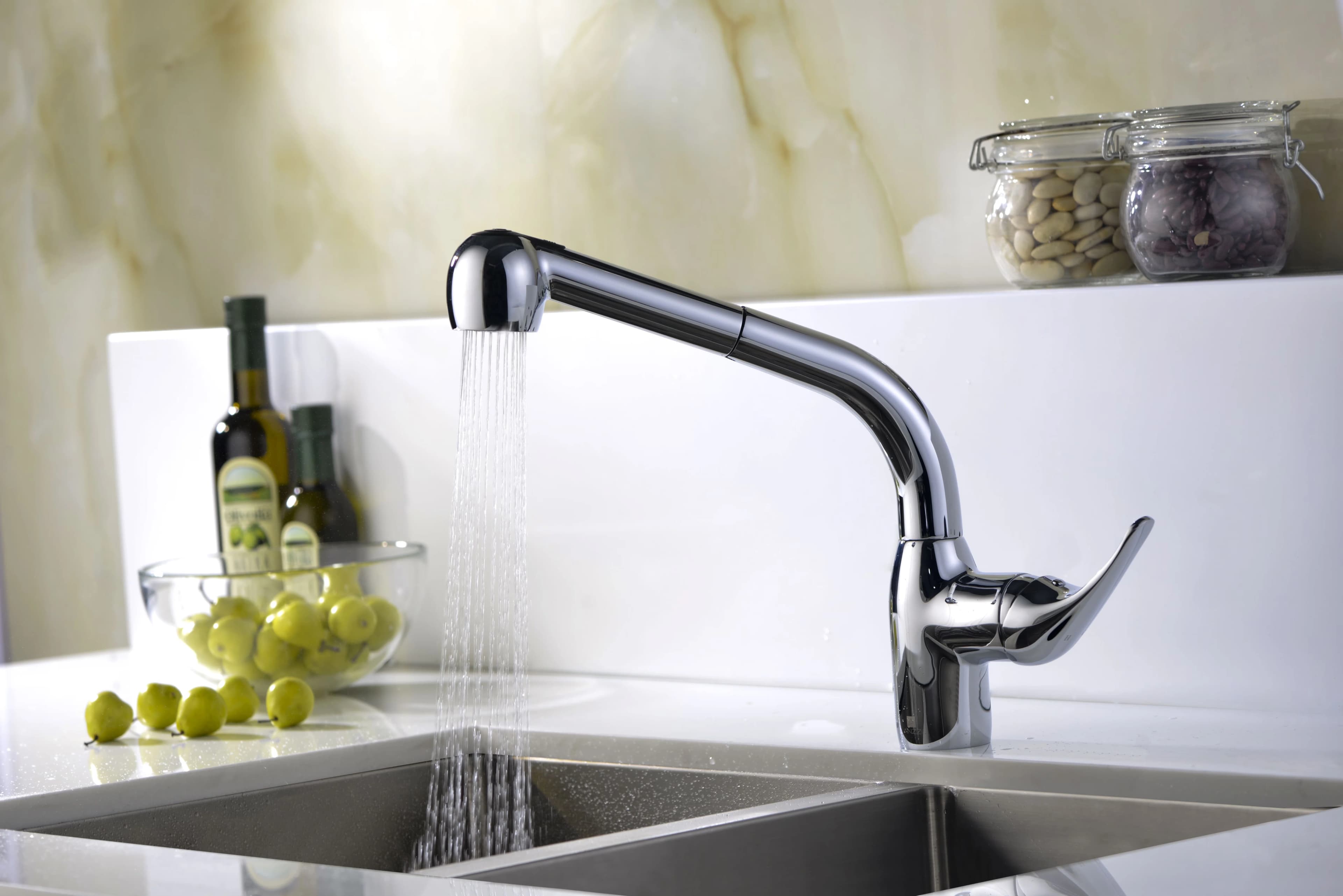 Modern Kitchen Renovation with Pull Out Sprayer, Overall Faucet Width: 3", Overall Faucet Depth: 9.25" - Brass Gray Model 298502