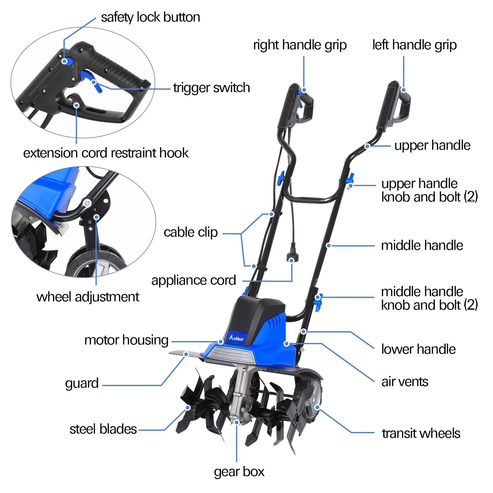 Sleek Trillers Cultivator with 120V for Garden - Professional Series Model 7601DD