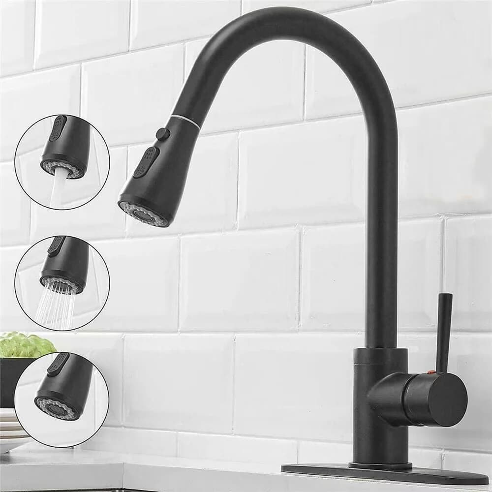 Sleek Plumbing with 360 Degree Rotation, Pull Out Sprayer - Stainless Steel, Ceramic Black Model 540B71