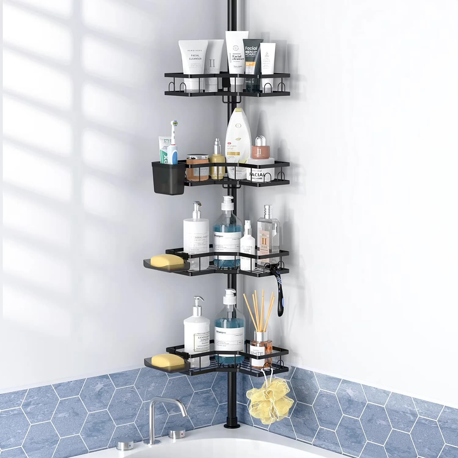 Quality Bathroom Renovation with Rust Resistant, Shower Caddy - Black Stainless Steel Model F8C72A