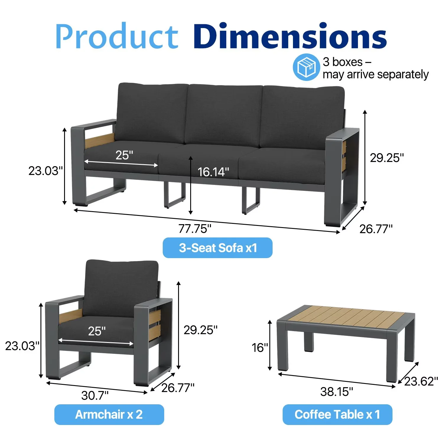 Outdoor Sofas Sectional Innovative with Rust Resistant, Contemporary, 4 Piece Aluminum Patio Furniture Set - Gray Model 16C2DF