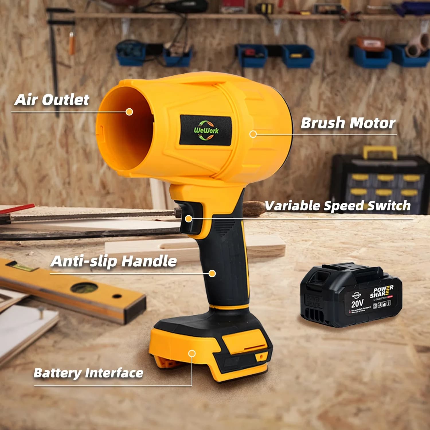 Professional Leaf Blower with Battery, 20V, Handheld - Ergonomic Design Model 41C6D4