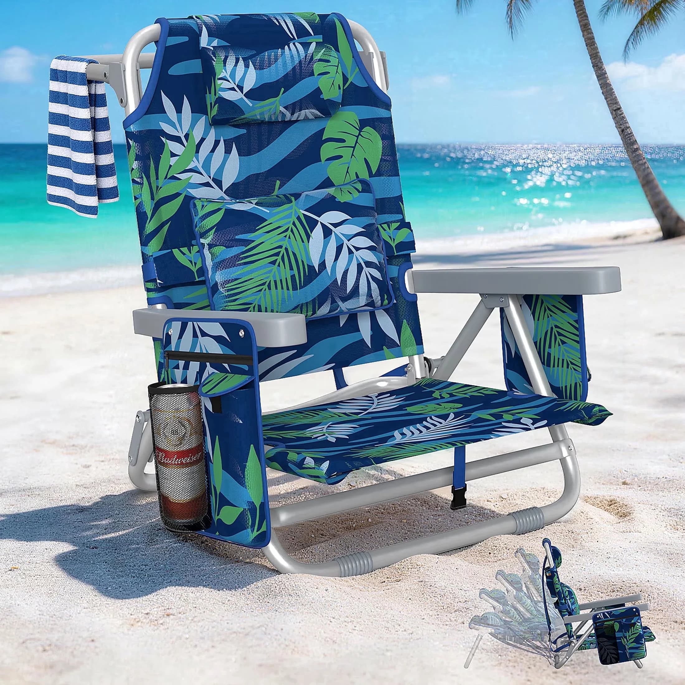 Beach Chair Premium with Waterproof, Water-Resistant, Backpack Folding Camping - Green Model 308DE6