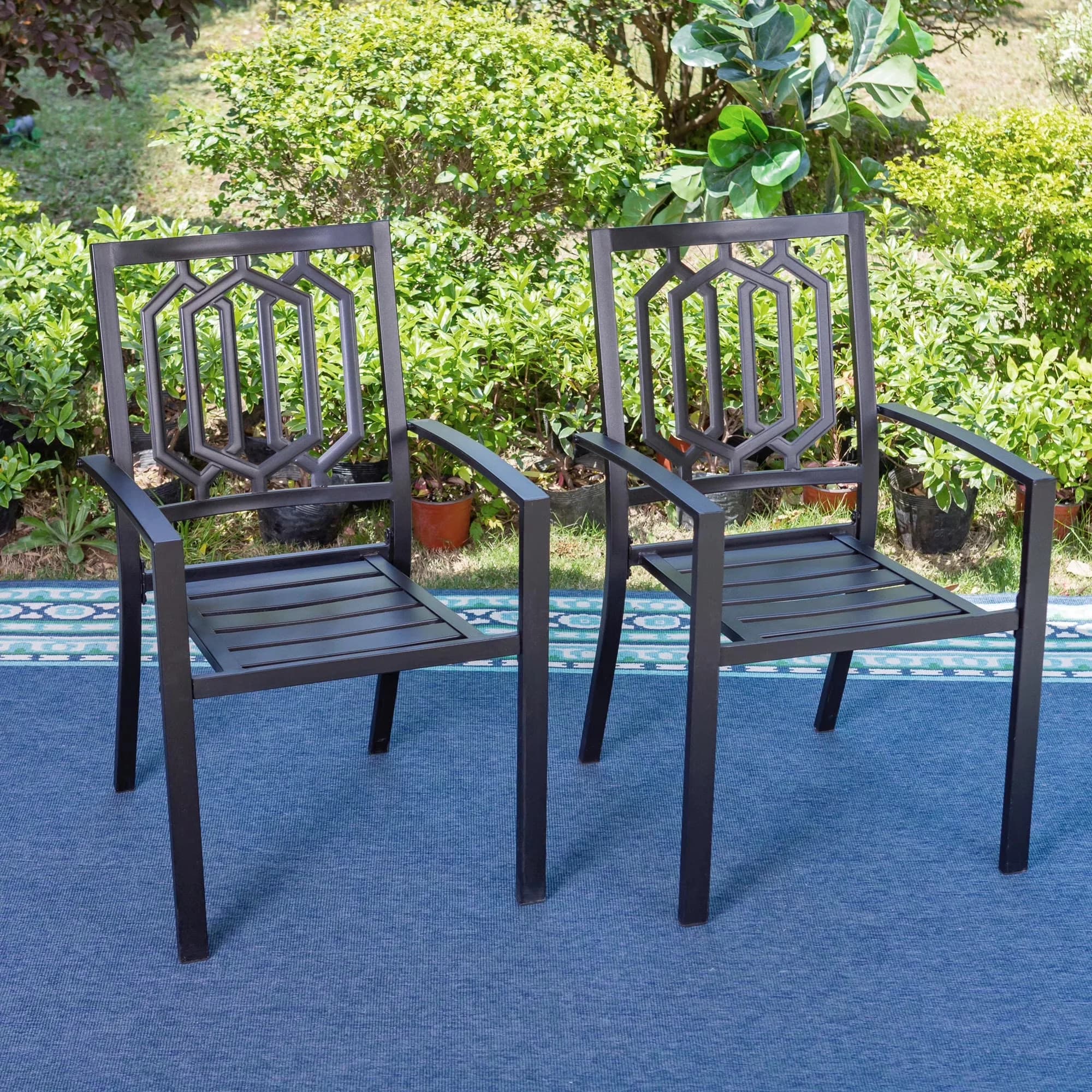 Patio Dining Set Quality with Portable, 7-Piece Outdoor - Steel Black - Commercial Quality Model 962DF2