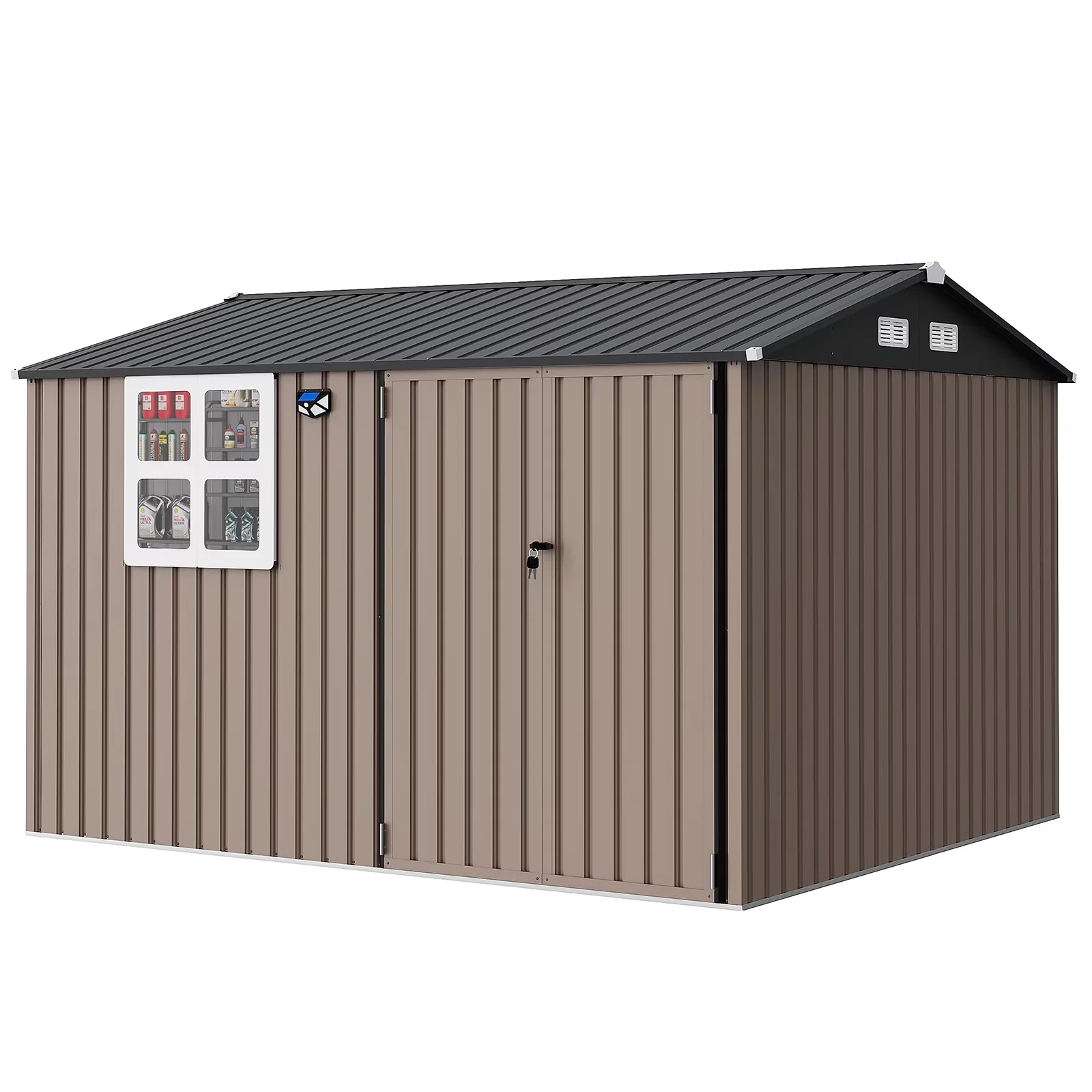 Sleek Shed with Lockable Doors, Ideal, 8x10 FT Utility Garden Outdoor Storage - Metal Brown for Patio Model 6ADB49