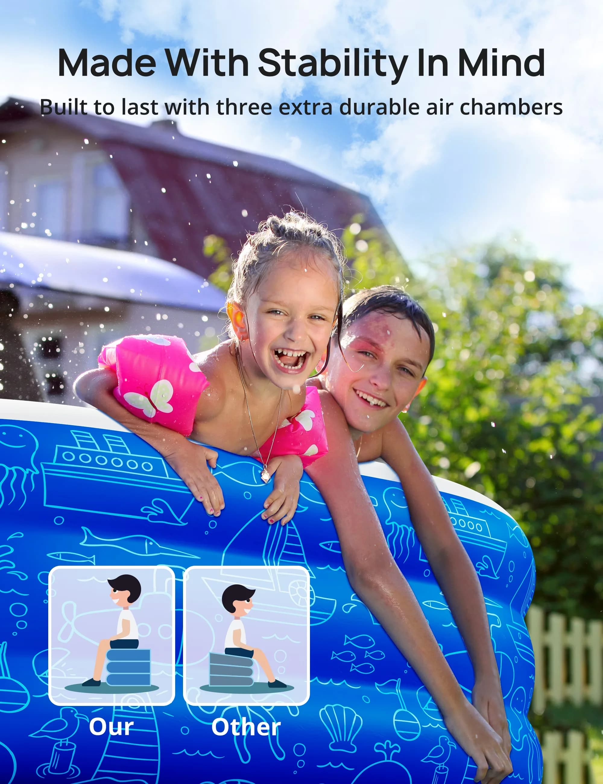 Premium Inflatable Pool with Puncture Proof, Uv Resistant - Blue for Garden Model 6F068D