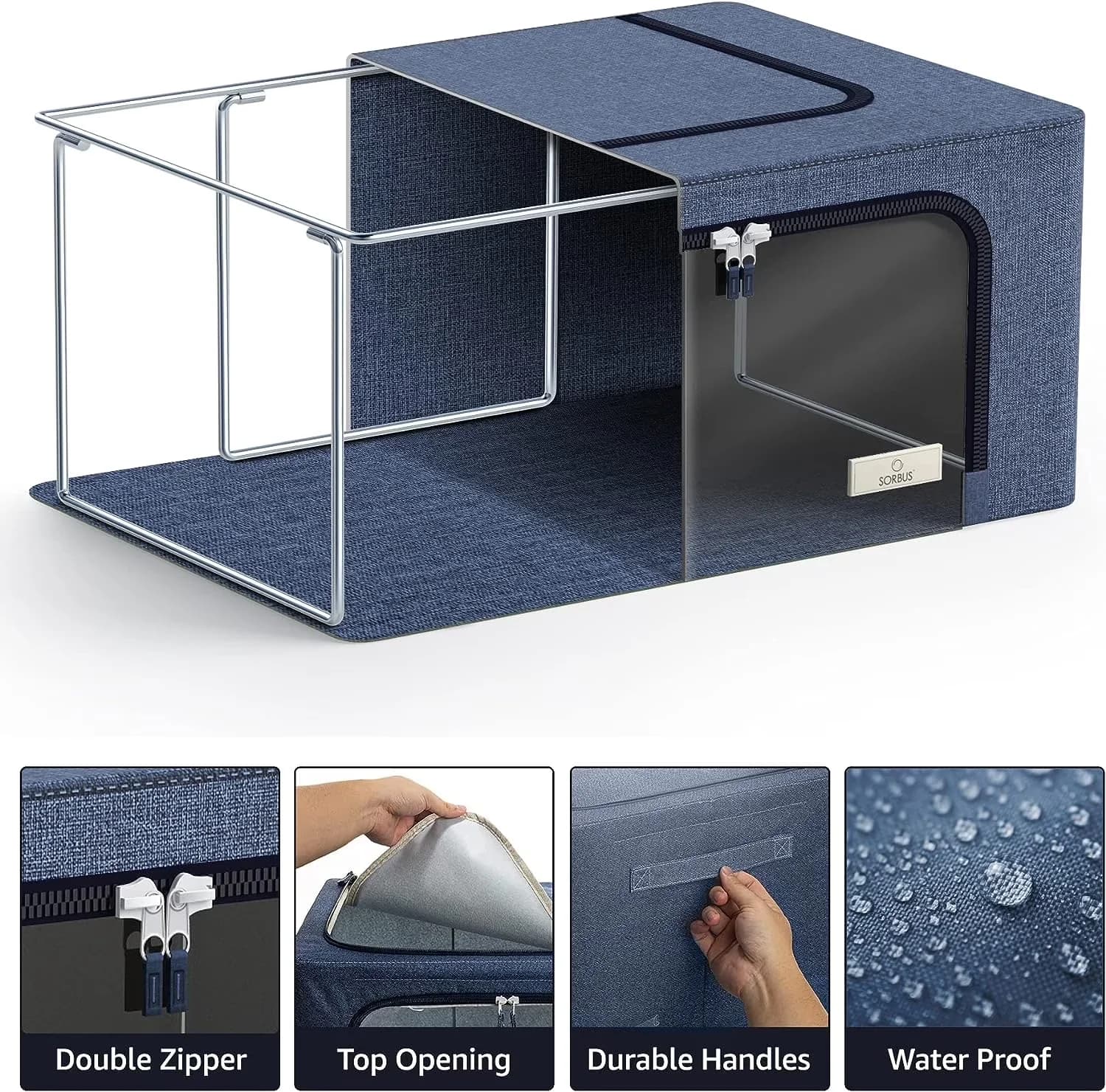 Versatile Garage Storage Supply with Foldable Organizer Bags, Blue, Oxford Fabric Bins: Stackable - Fabric, Metal, Plastic Blue Model 535E84