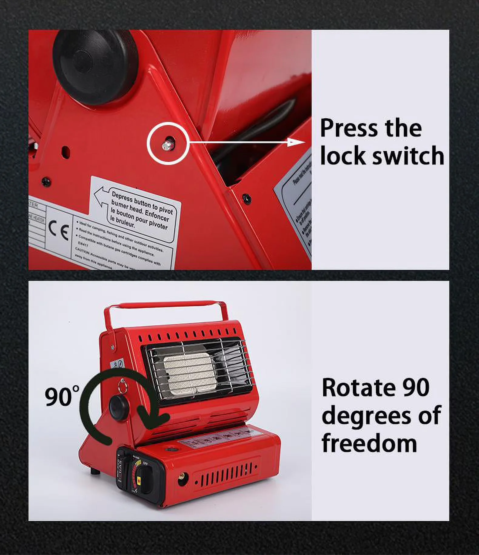Sleek Portable And Electric Space Heater with Red Gas Radiant - Red - Industrial Grade Model C96C55
