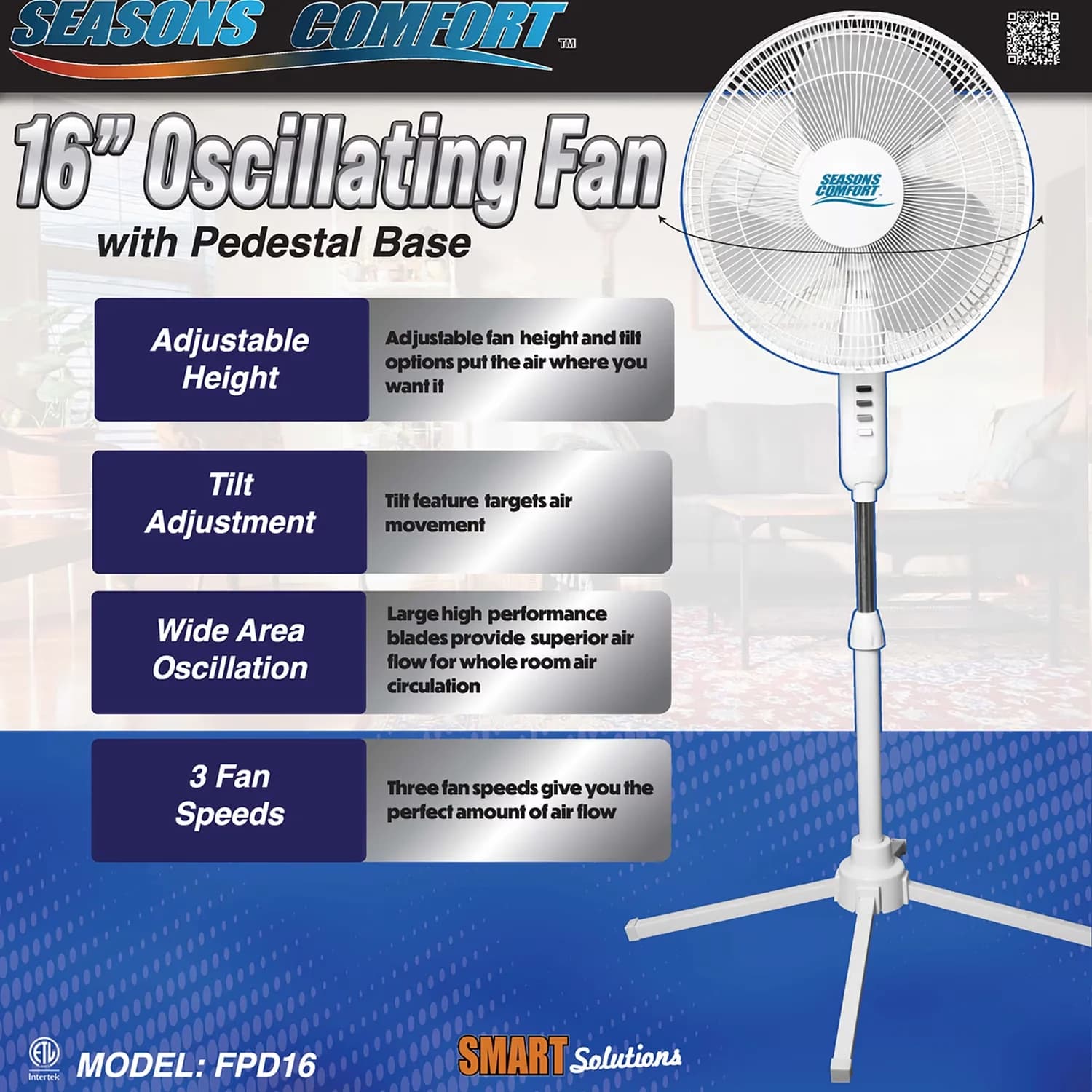 Reliable Fans In Cooling with Oscillating, 50-watt power draw - White Plastic, Metal Model 7867CD
