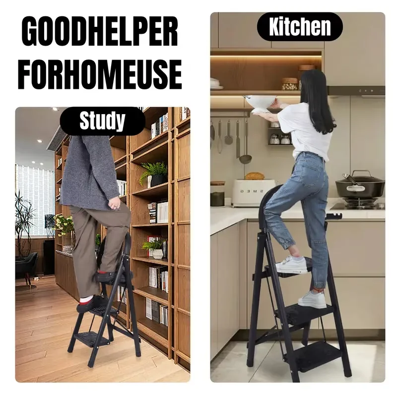 Quality Ladders And Step Stool with Foldable, Anti-Slip - Steel Black for Office Model 884A7E