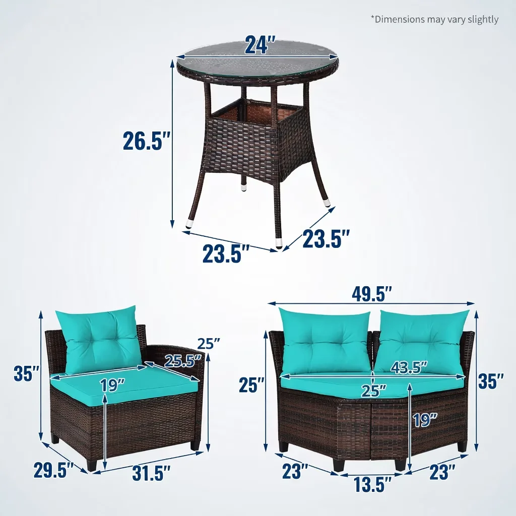 Patio Conversation Set Durable with Weatherproof, Modern Sofa Sectional Proof, Seating - Rattan, Steel, Polyester Fabric, Sponge Blue Model 01A4E5