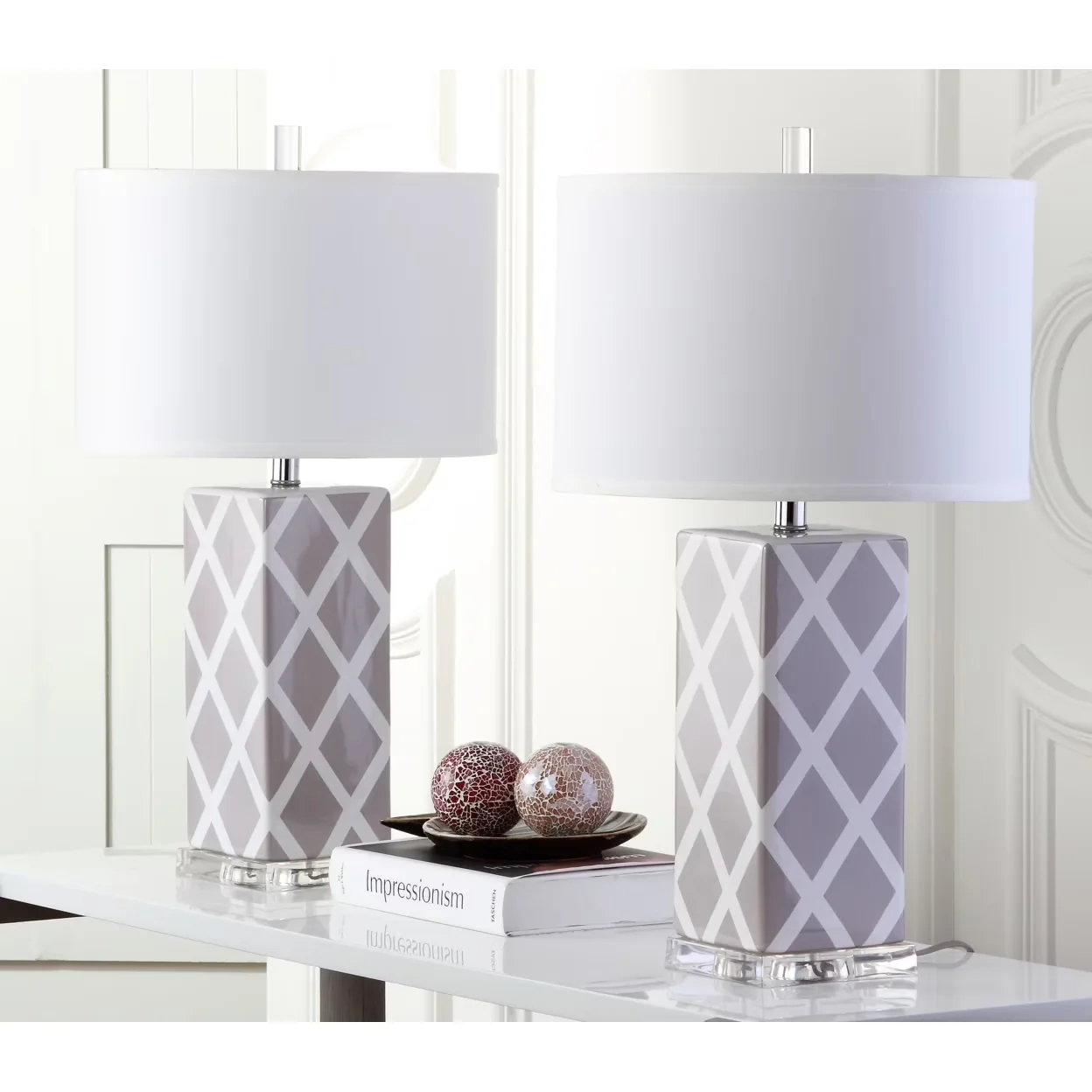 Professional Lamp Set with Contemporary, Traditional, Garden Lattice 27 in. H Geometric Table - White Ceramic Model 2076C5