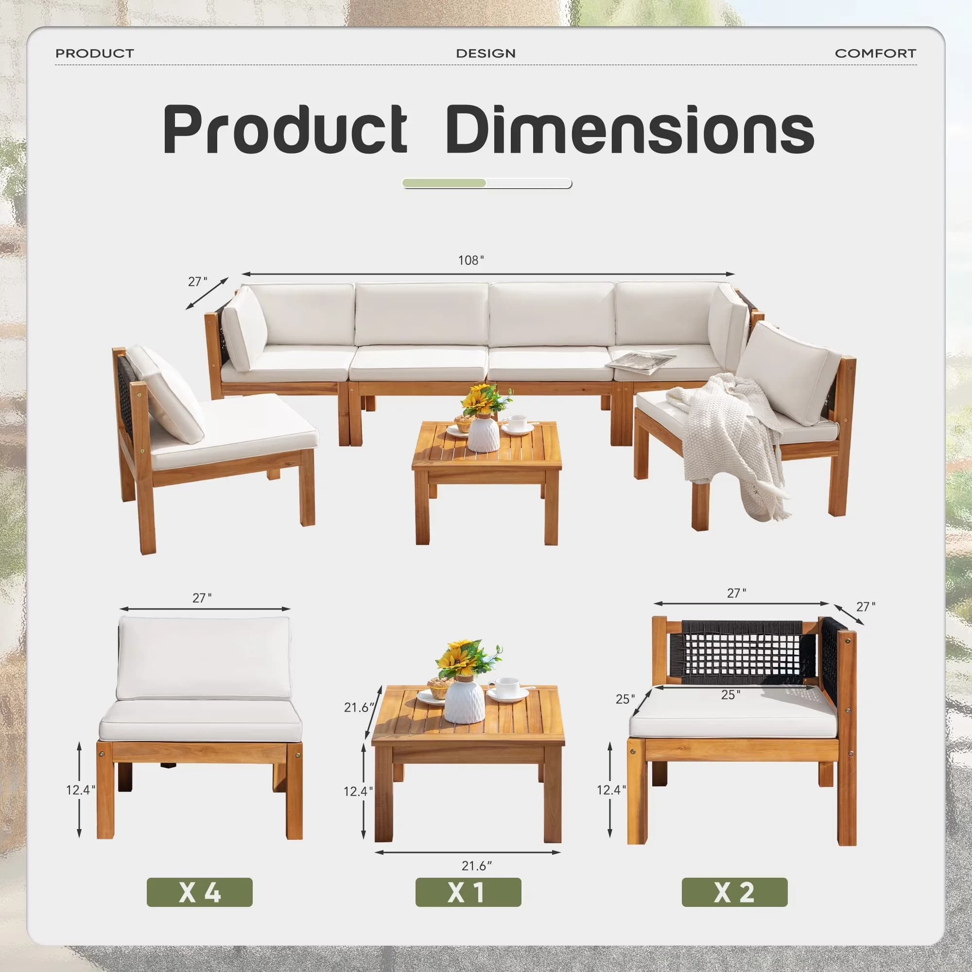 Patio Conversation Set Durable with Material: Acacia wood, White, Color: White - Model BAEDFB
