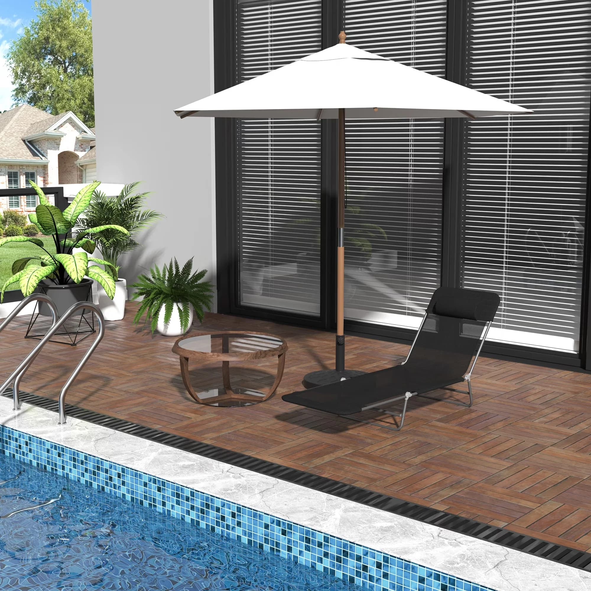 Beach Chair Compact with Pillow, Steel Frame & Breathable Mesh, Folding Chaise Lounge Pool Chairs - Model 95C1A0