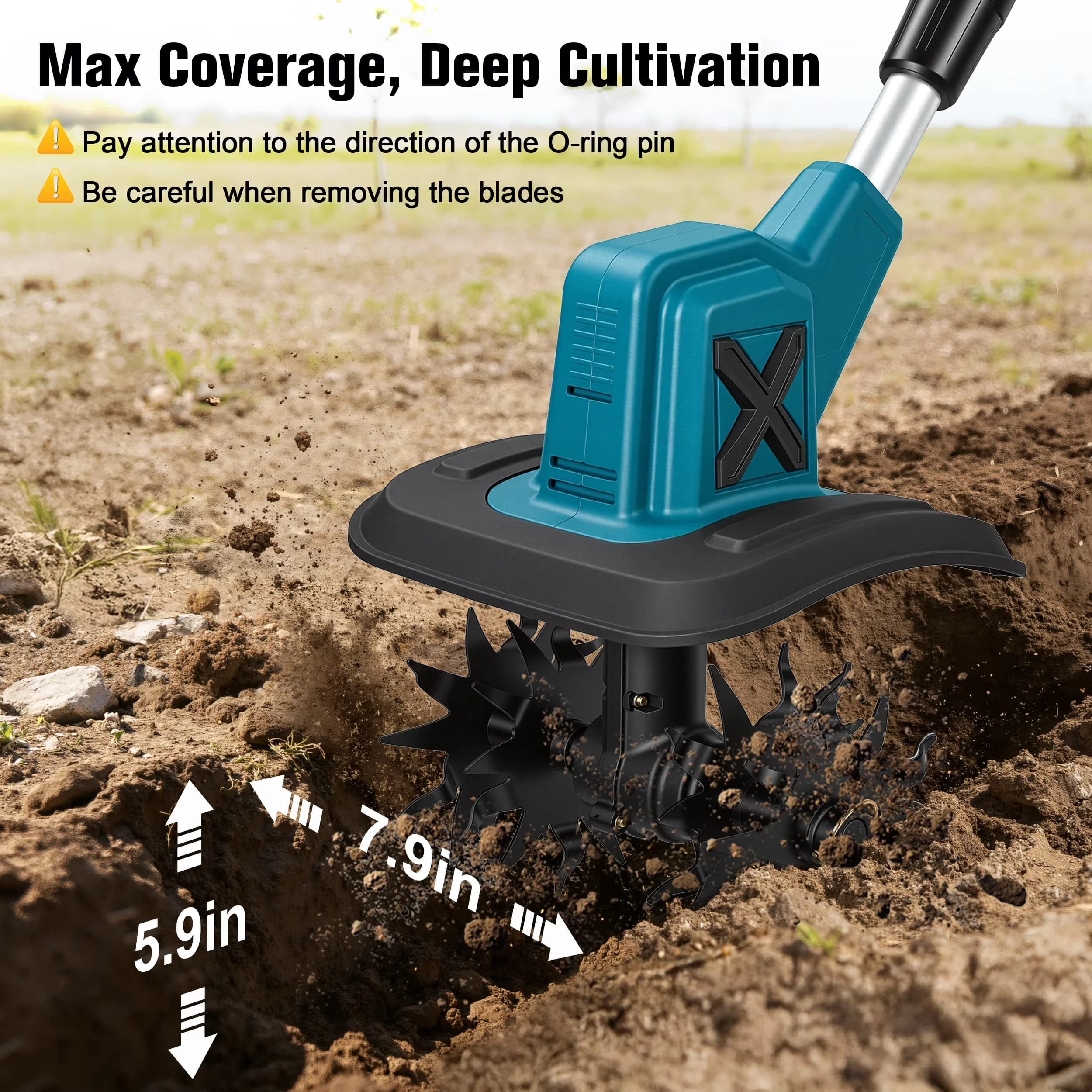 Sleek Trillers Cultivator with Battery, 550W, Cordless Electric Garden Tiller - Model E59364