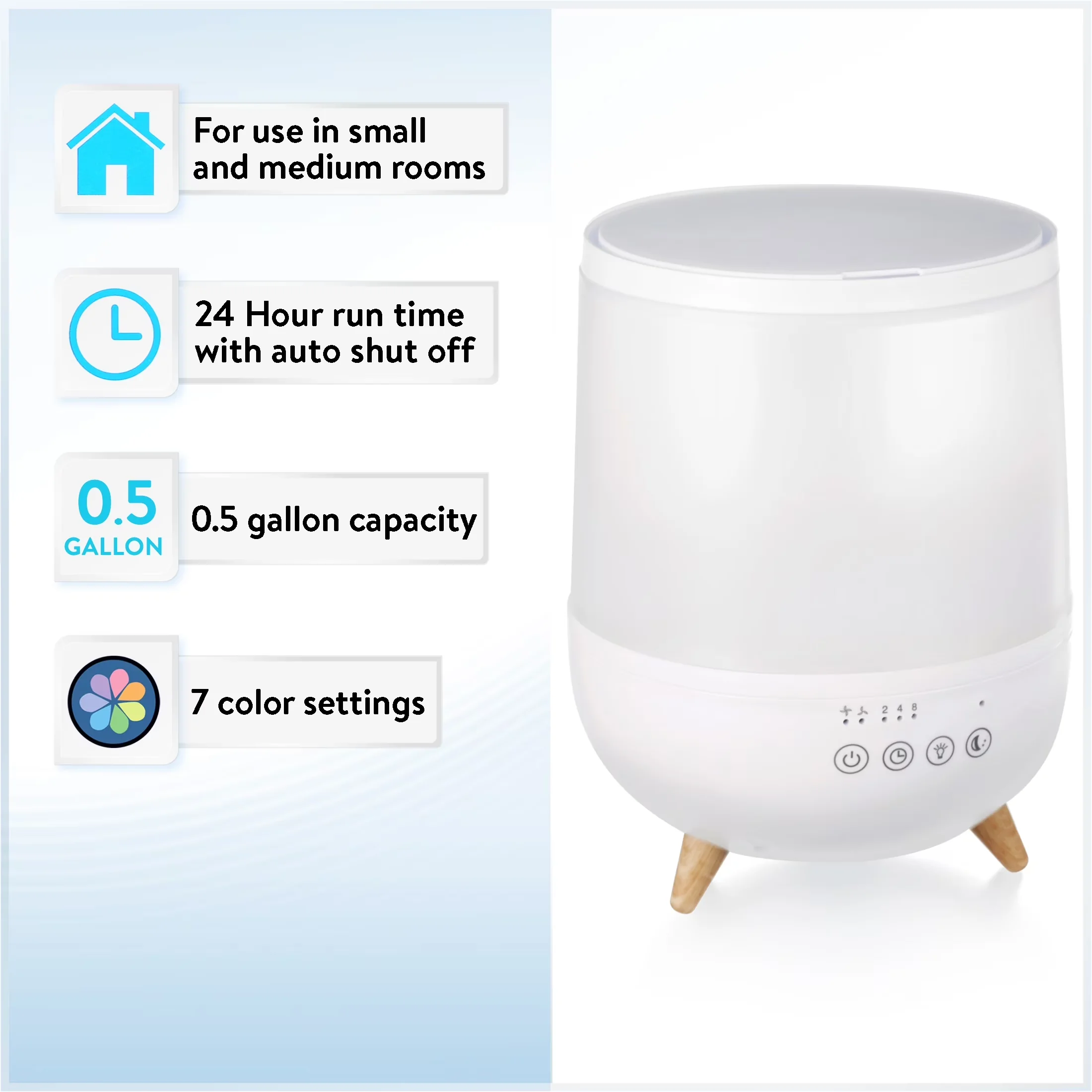 Humidifier Compact with Timer, 0.5-Gallon Ultrasonic - White - Modern Design Model C6E901