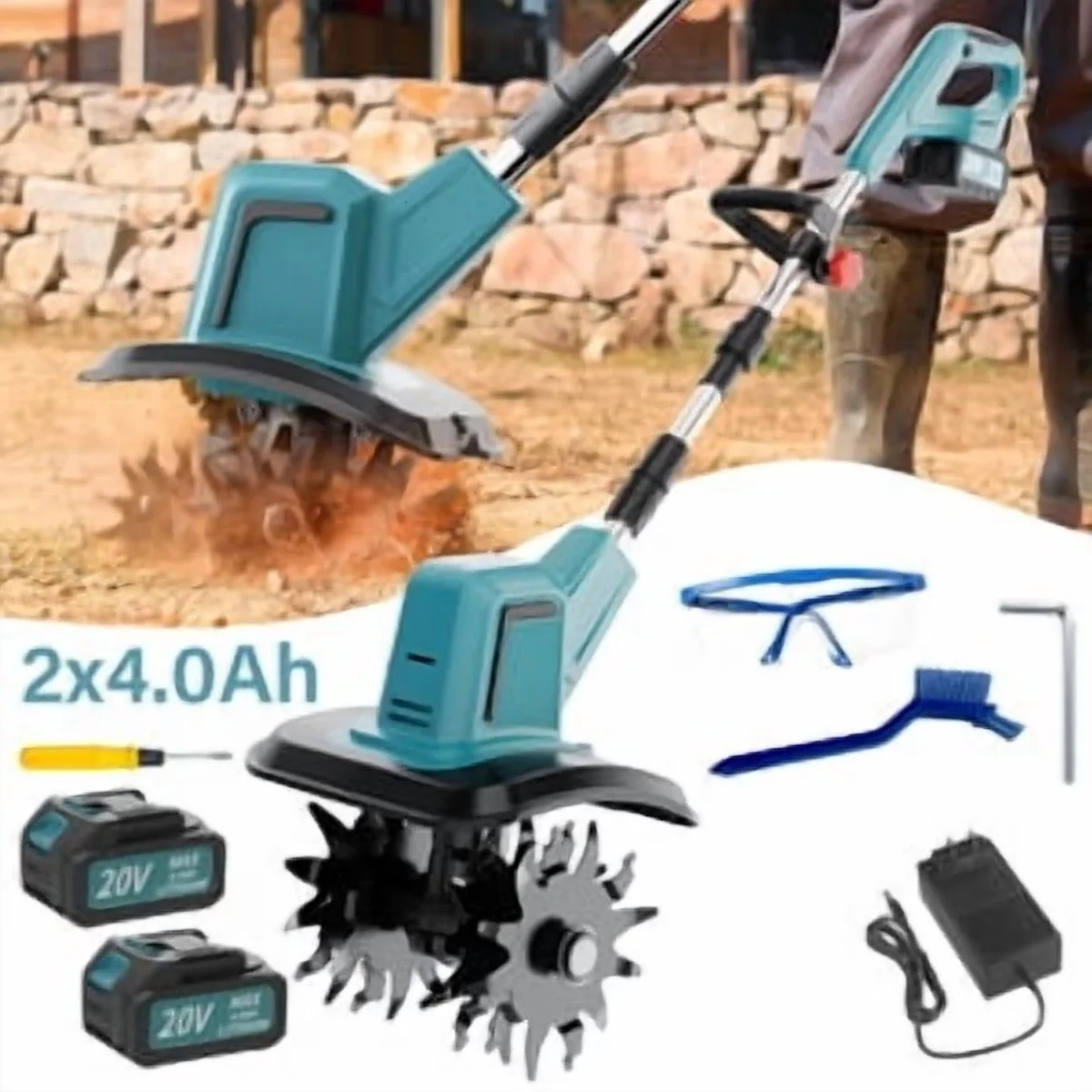 Trillers Cultivator Premium with Battery, 20V, 4.0Ah Battery & Fast Charger - Model 8FF996