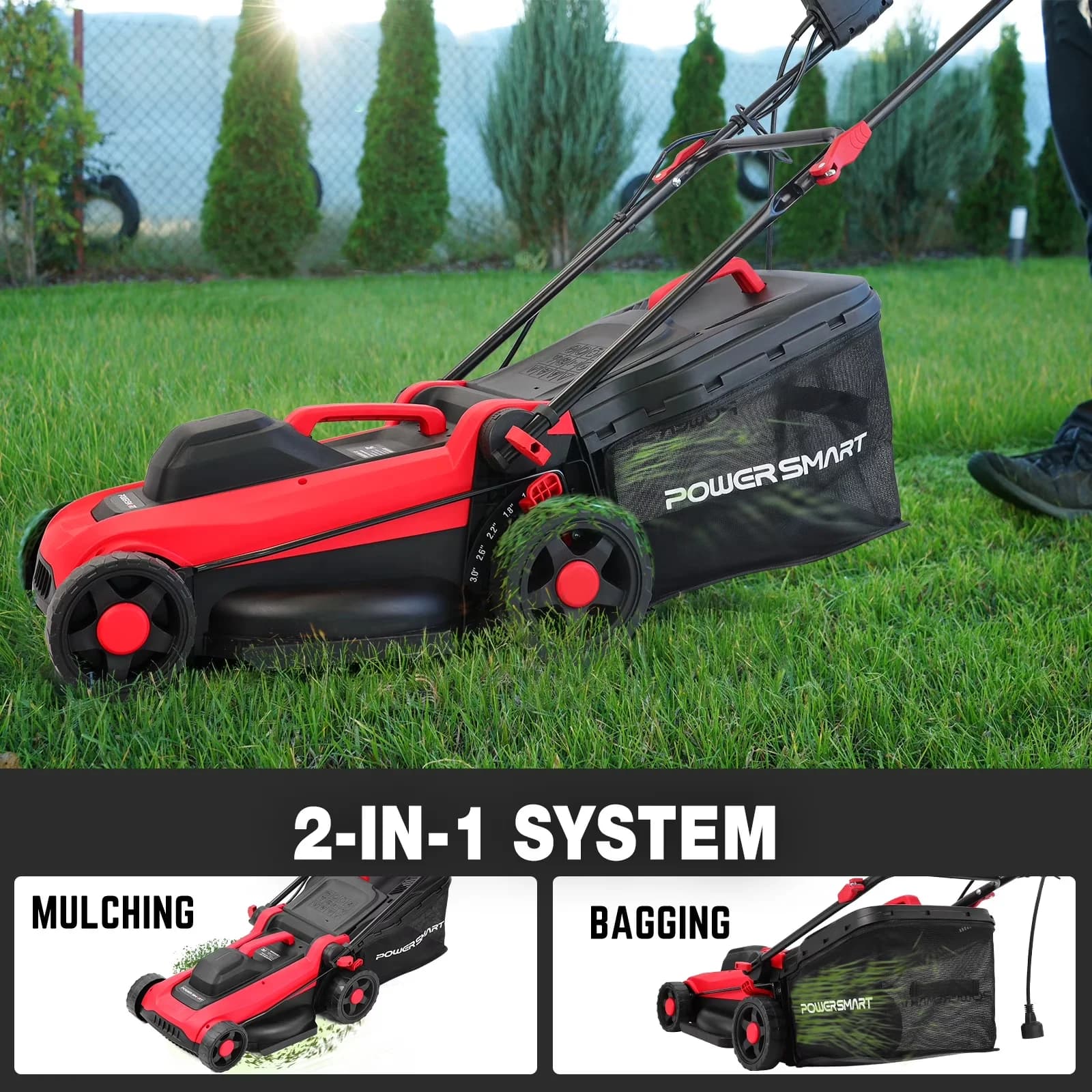 Quality Push Mower with Bagger, Adjustable Cutting Height, 14" Electric Lawn - Red Model 469EA9