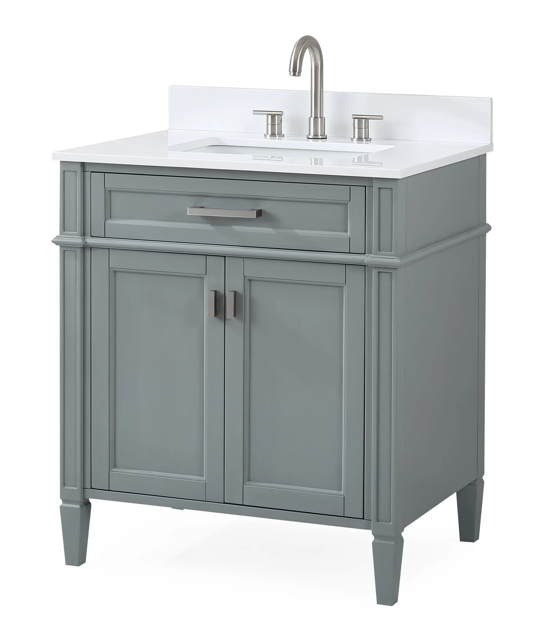 Reliable Bathroom Renovation with Brand 30" Modern Gray Vanity, White Quartz Top - Model DE4B6B