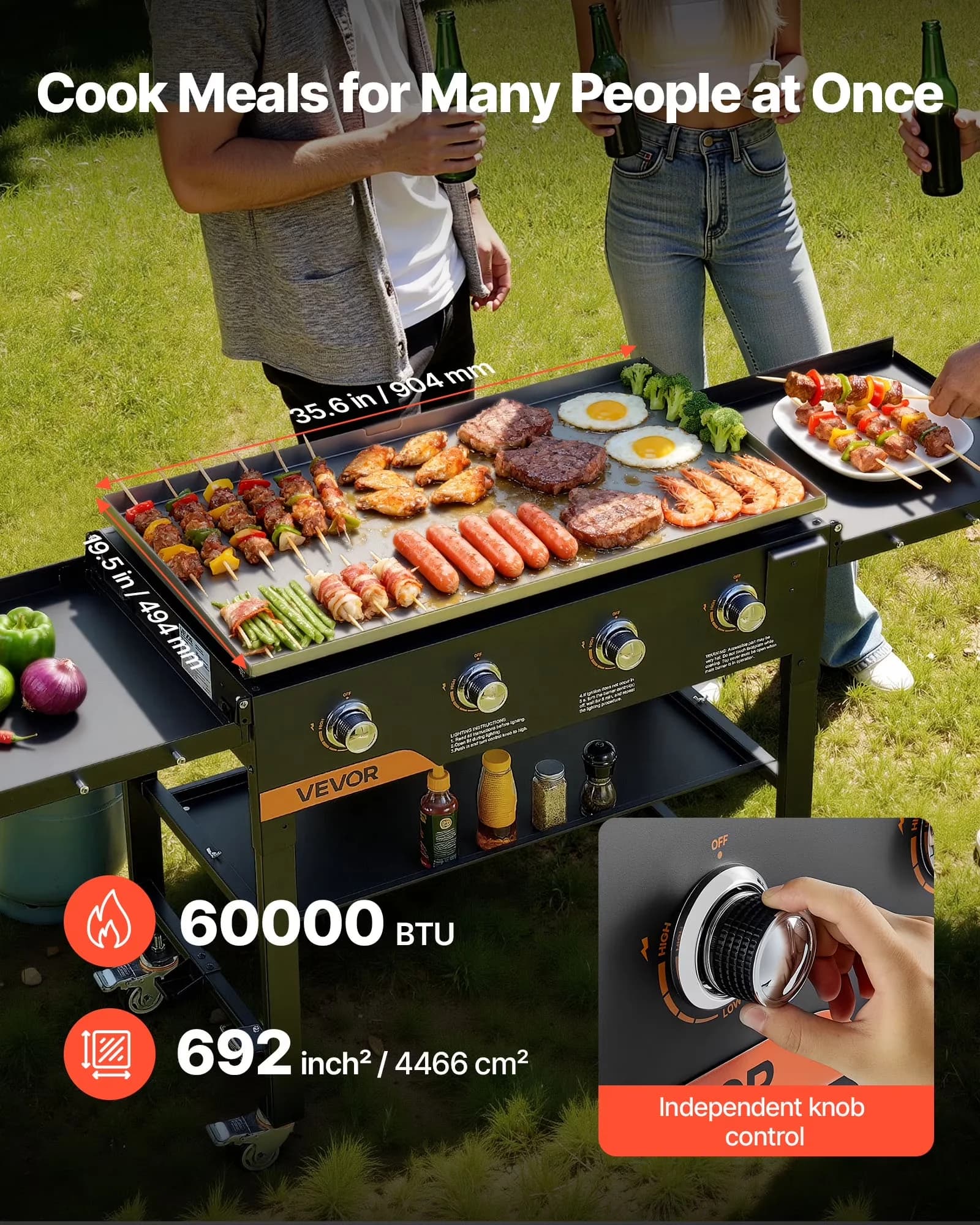 Flat Top Grill Durable with 60000 BTU, Wheels, Gas Griddle - Carbon Steel Model 319434