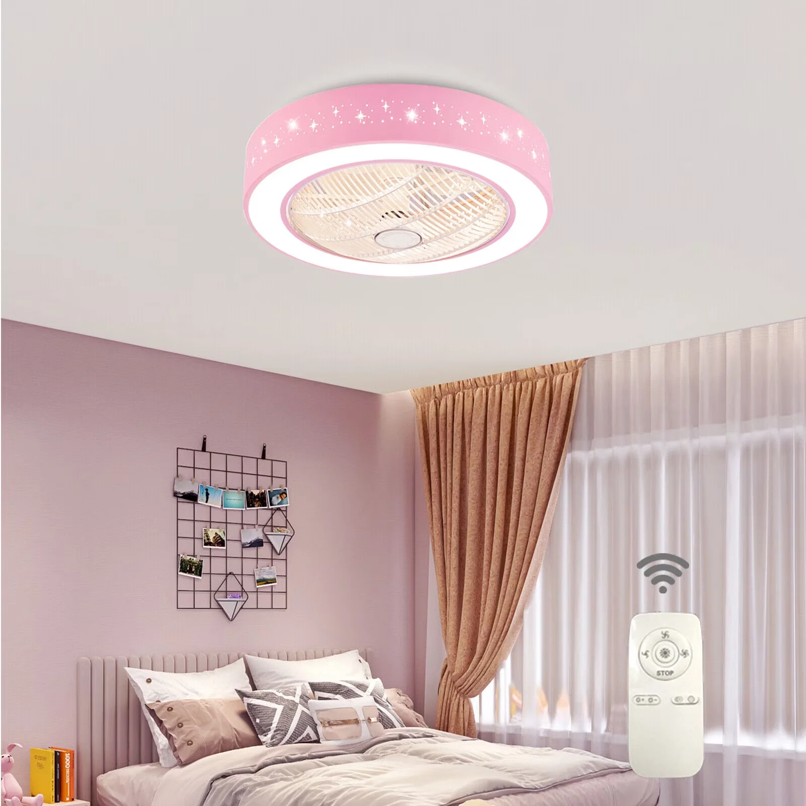 Premium Ceiling Fan with LED, Modern, Pink - Pink Iron Acrylic - Essential Collection Model 115696