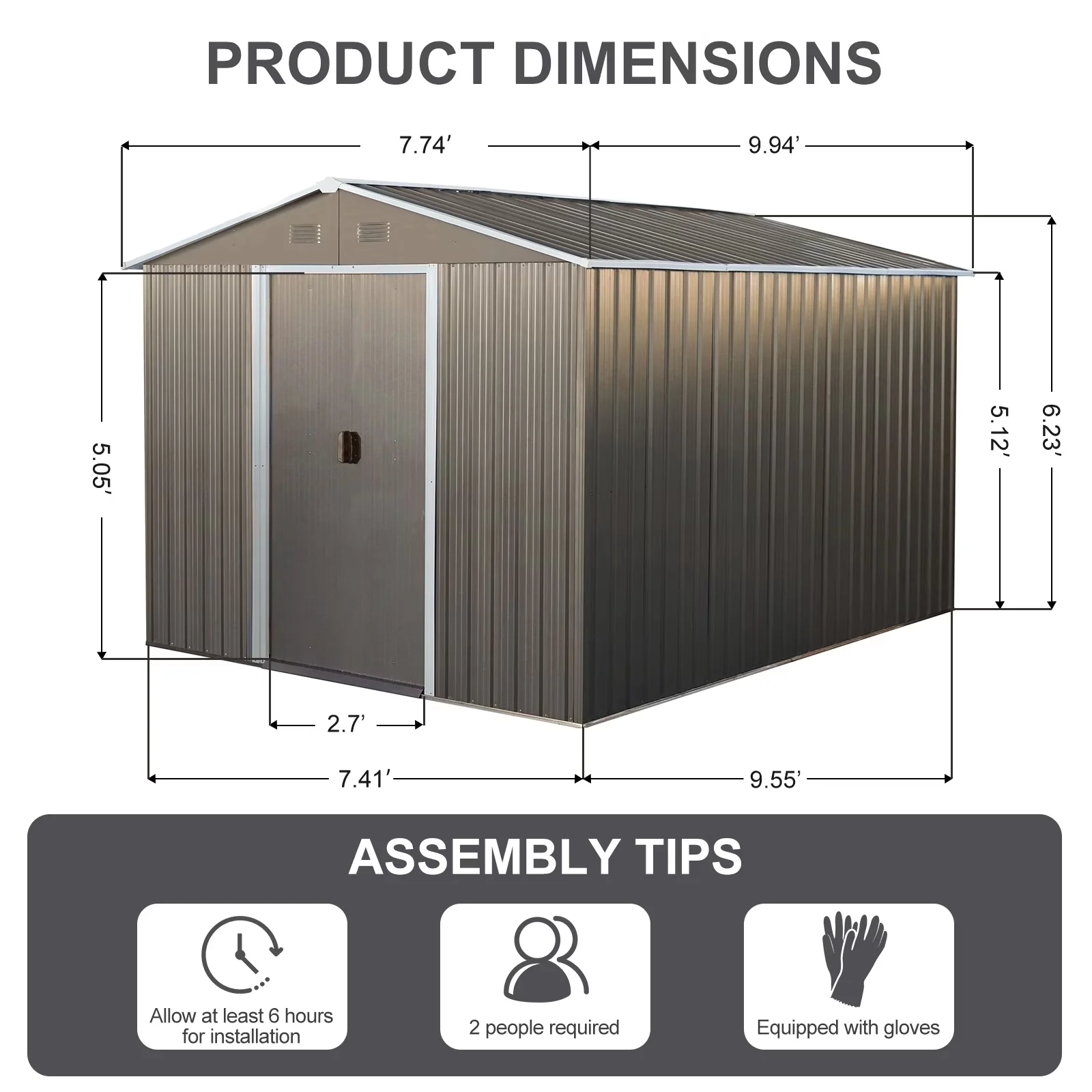 Shed Quality with Uv Resistant, Lockable Door, Metal Outdoor Storage Clearance - Gray Steel, Aluminum Model 930048