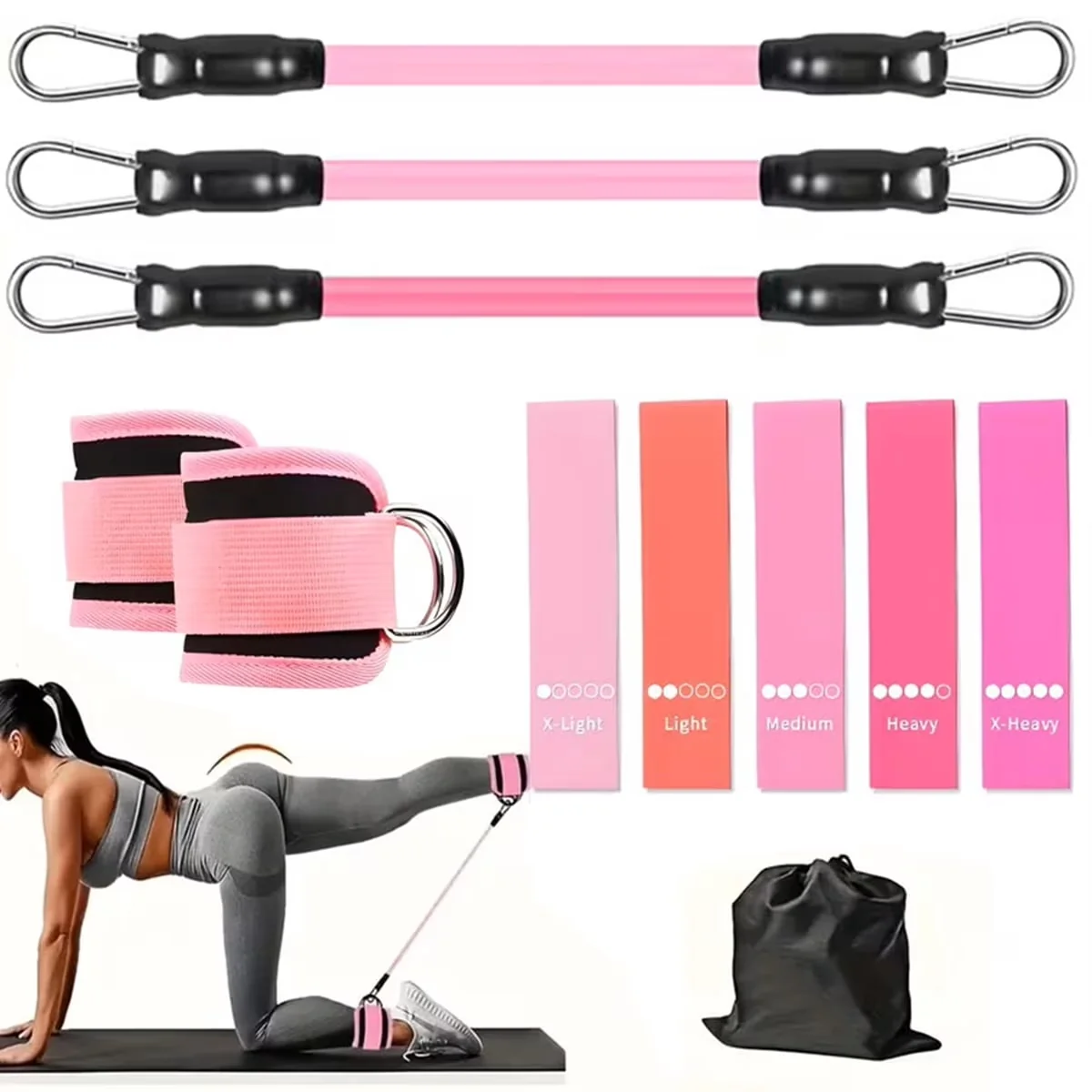 Compact Home Gym Accessory with Anti-Slip, Adjustable Straps, 11Pcs Ankle Resistance Bands - Tpe Pink Model 45CAAD