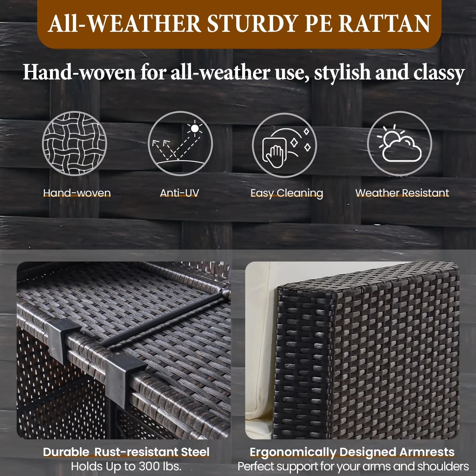 Innovative Patio Conversation Set with Weatherproof, Collapsible, Designed as an outdoor furniture set. - Rattan Beige Model 93A9E1