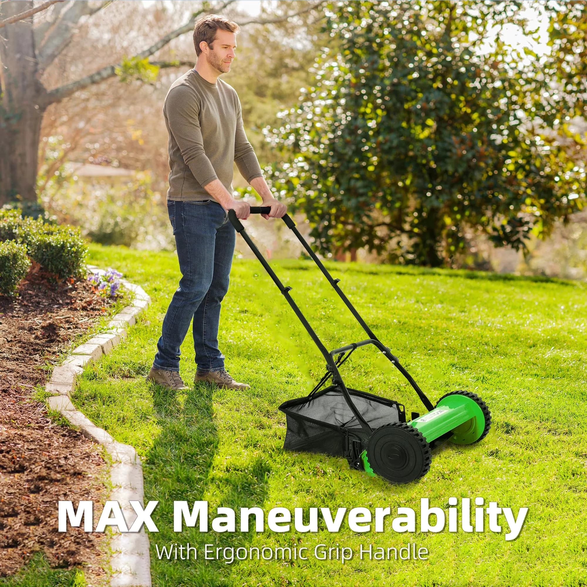 Compact Push Mower with Comfort Grip, Cutting Width: 14 inches - Green Model AA2FC6
