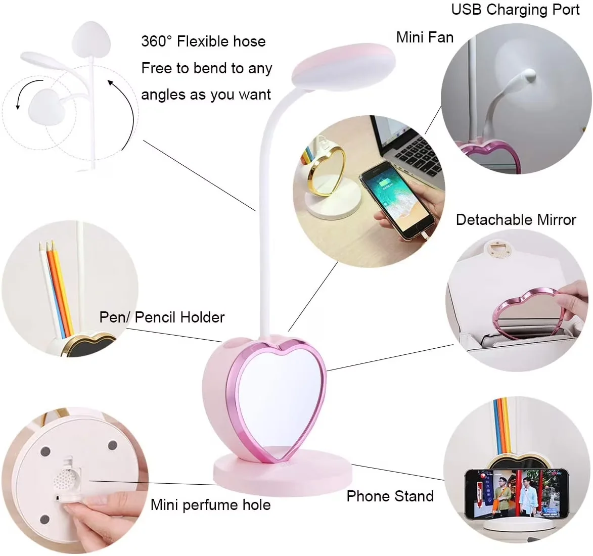 Desk Lamp Quality with LED, Battery, Pink - Pink Abs, Pp for Bedroom 6 in Model 0454D1
