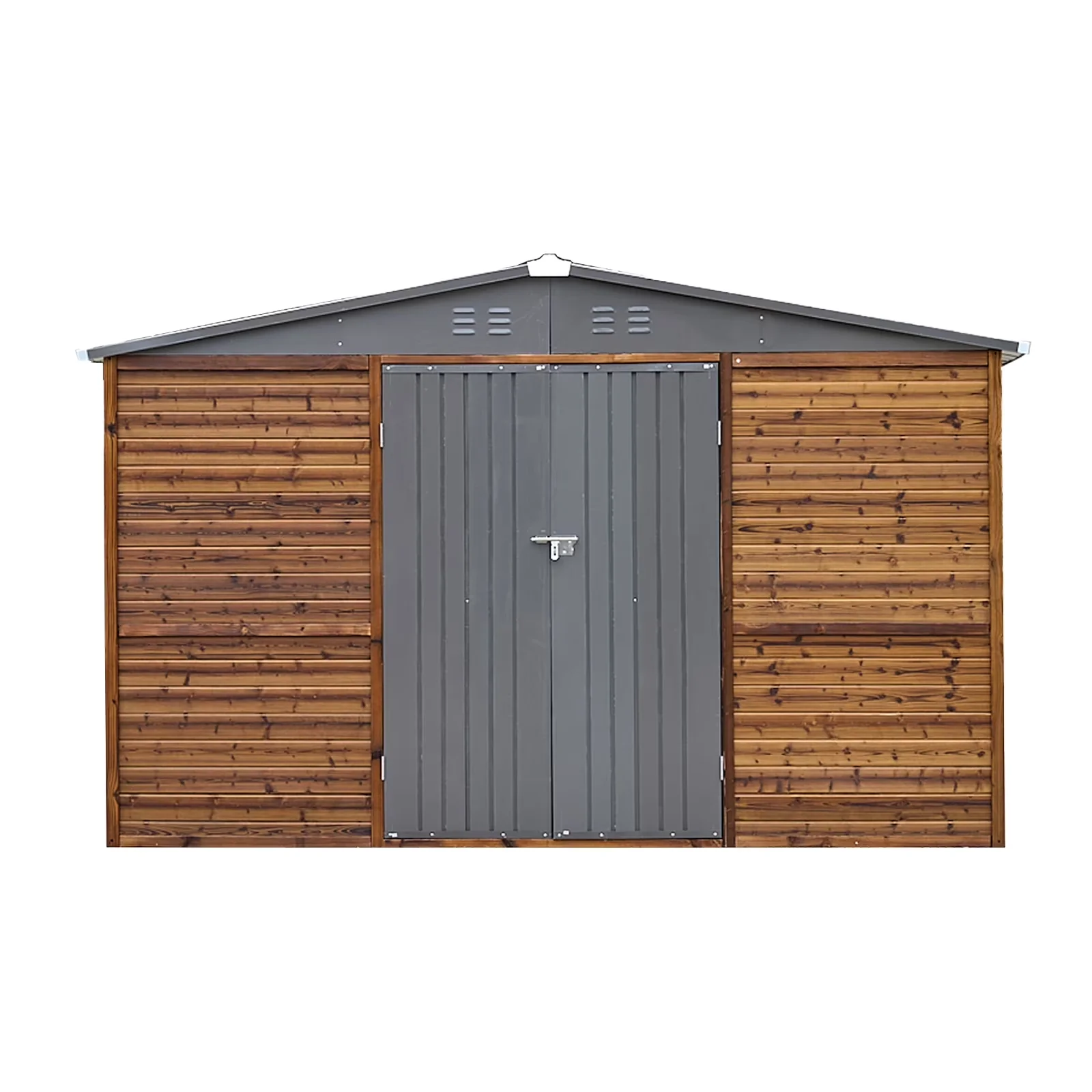 Stylish Shed with Rot Resistant, Rust Resistant, 8x10 FT Iron-Wood Combination Tool - Yellow Wood, Metal Model 890435