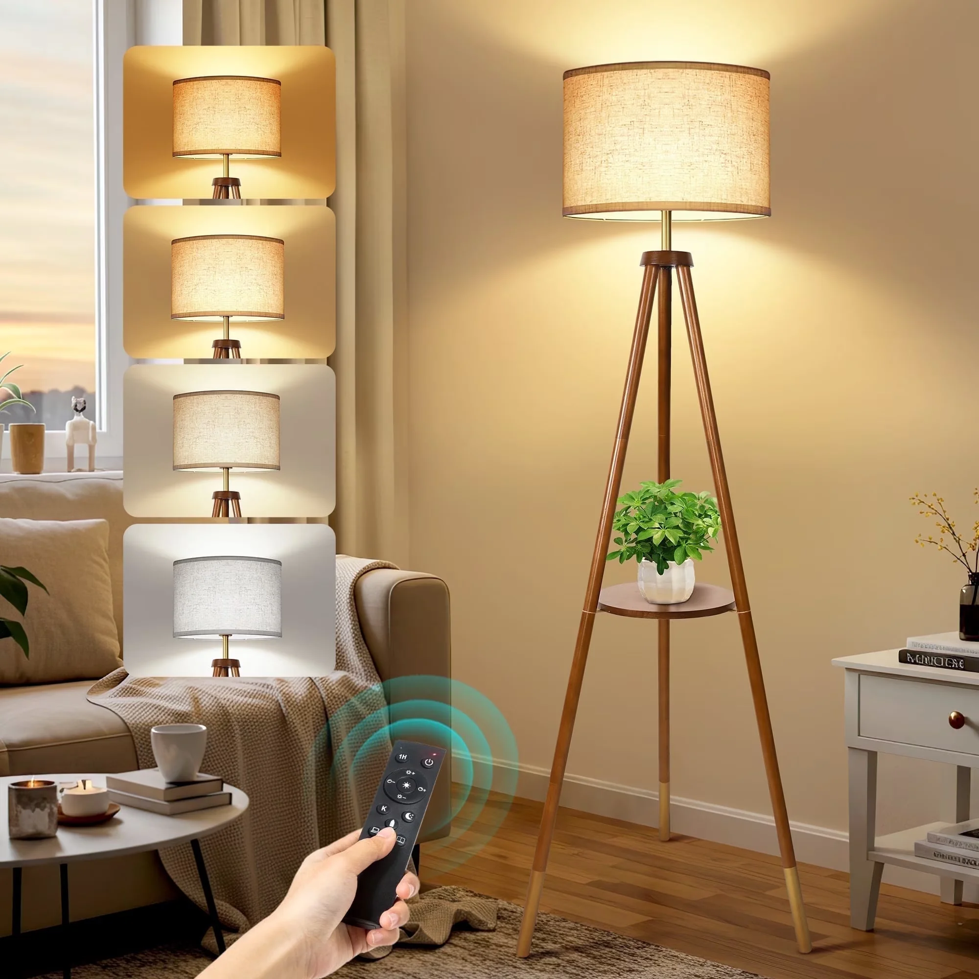 Professional Floor Lamp with LED, Dimmable, Mid-Century - Wood Beige for Living Room, Bedroom Model 2552E0