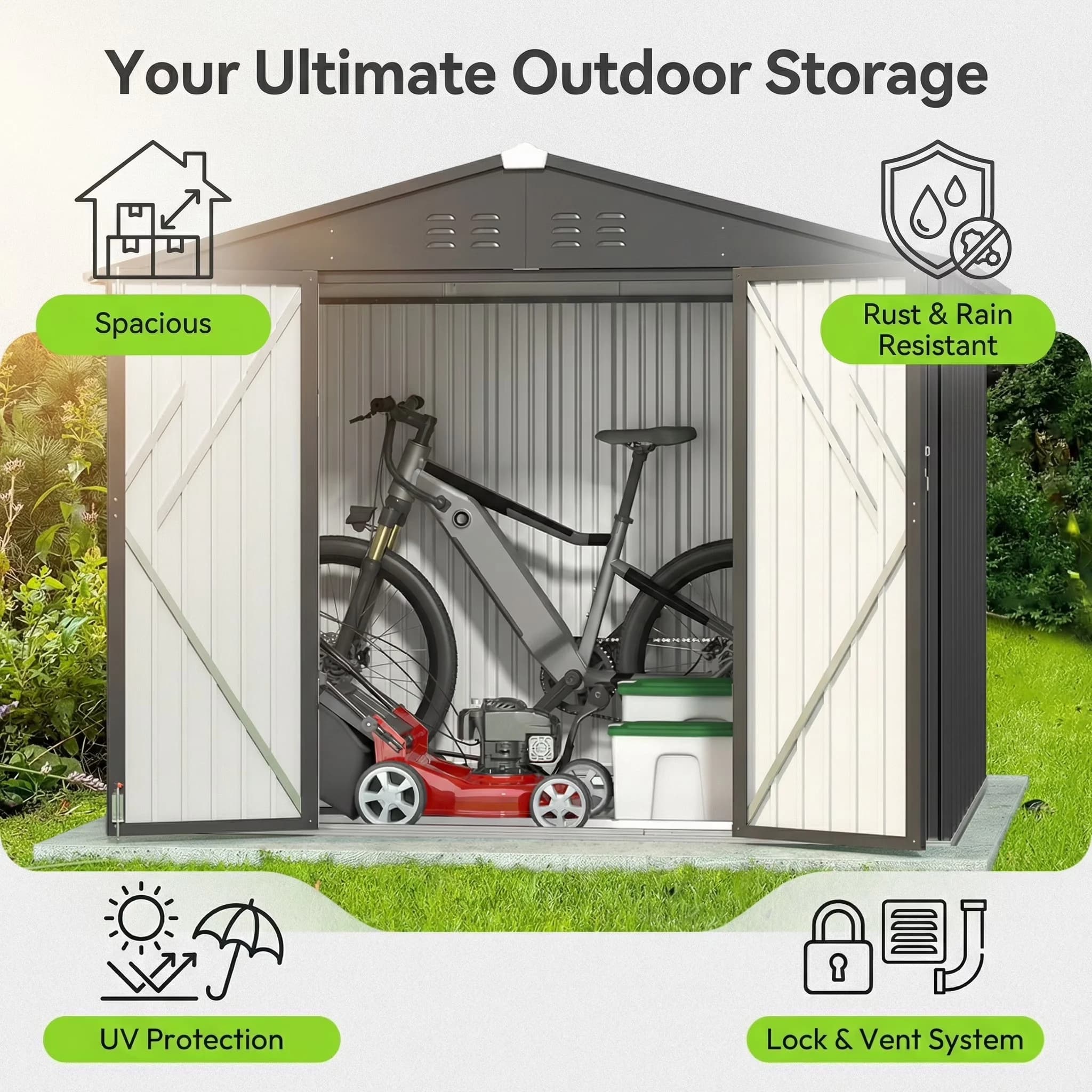 Premium Shed with Lockable Door - Steel Gray 8x6 for Everyday Use Model AD8EC6