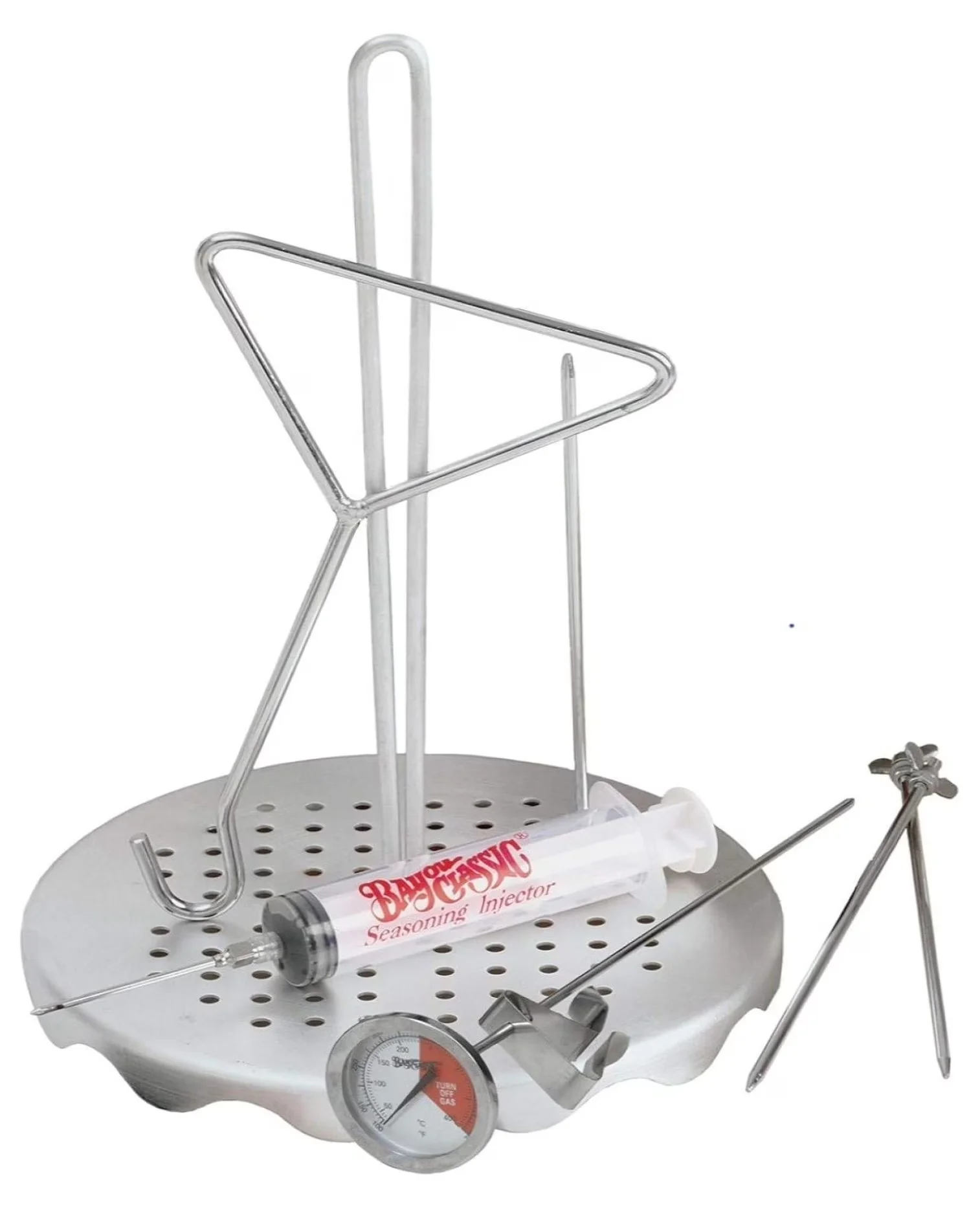 Outdoor Fryer Durable with 12-in Diameter x 16.25-in Height, Perforated Poultry Rack and Lift Hook - Stainless Steel Silver Model 4EB1EC